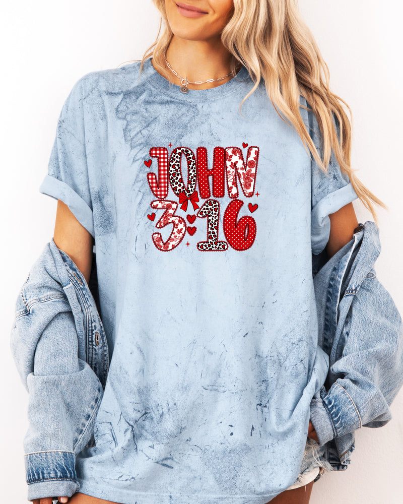 John 3:16 Christian Comfort Colors Garment Dyed T Shirt - Biblical Faith Graphic Tee (Valentine's day, Easter..)
