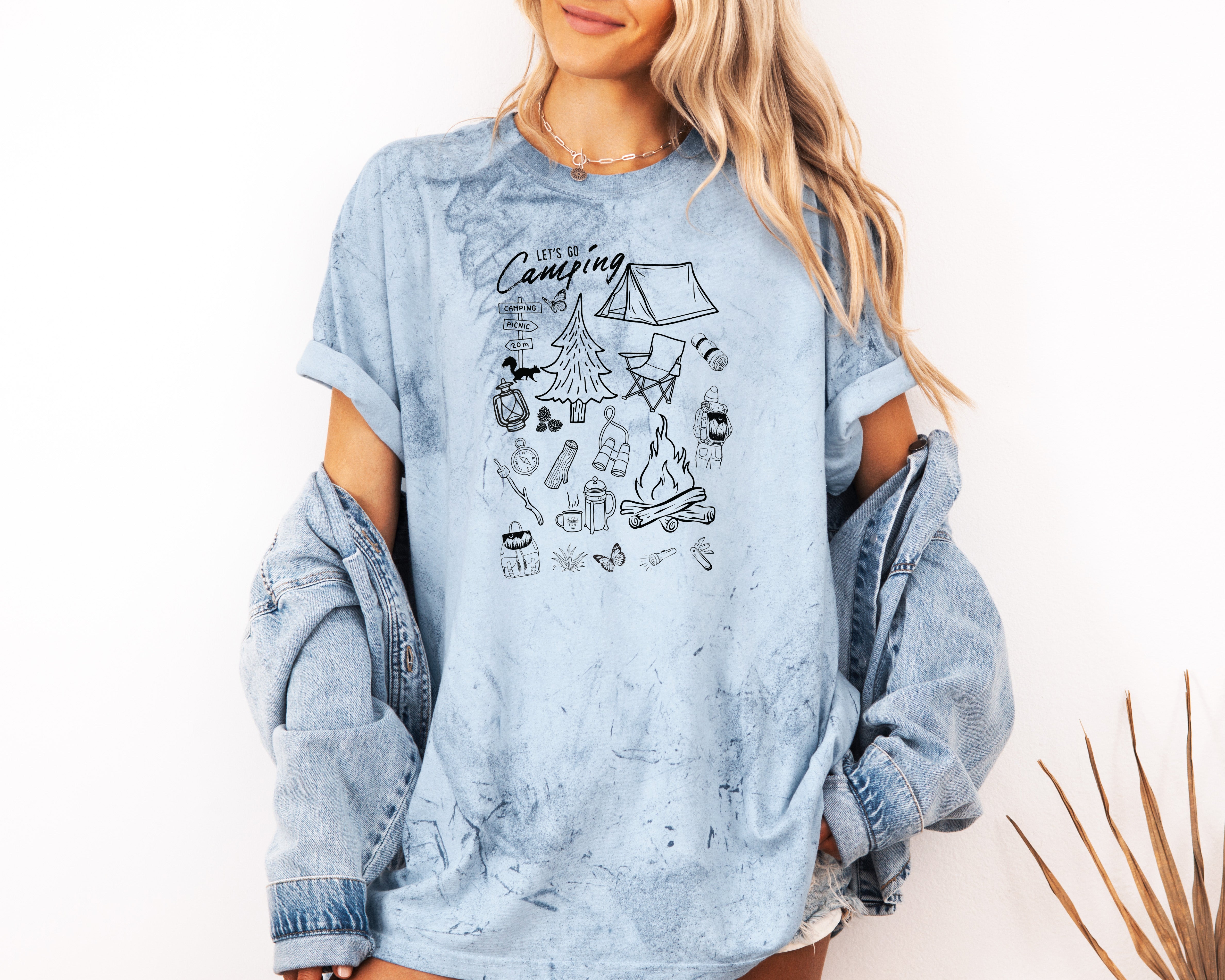 Camping Sketch Nature Camping Hiking Garment Dyed Shirt