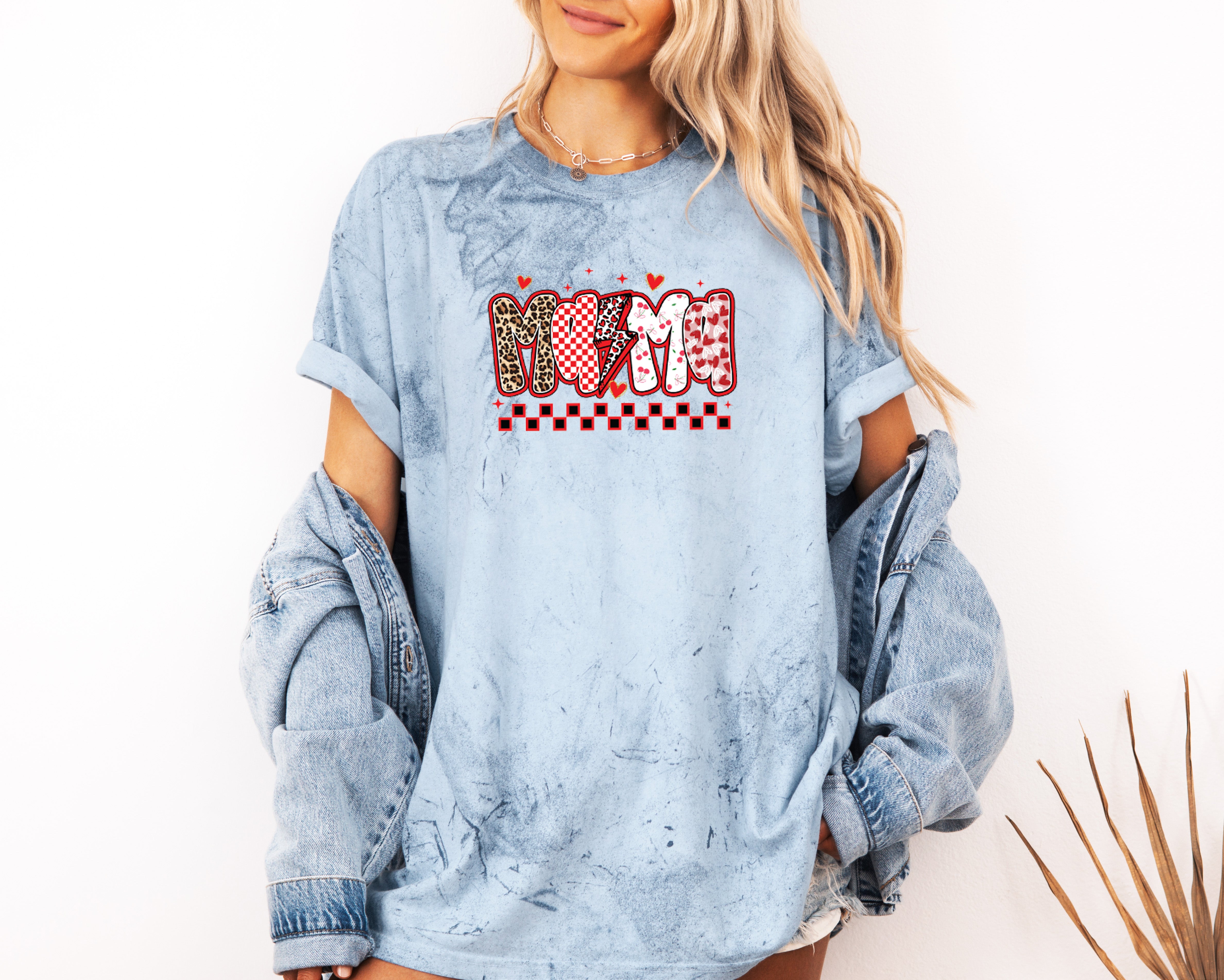 Mama Leopard Checkered Comfort Colors T Shirt