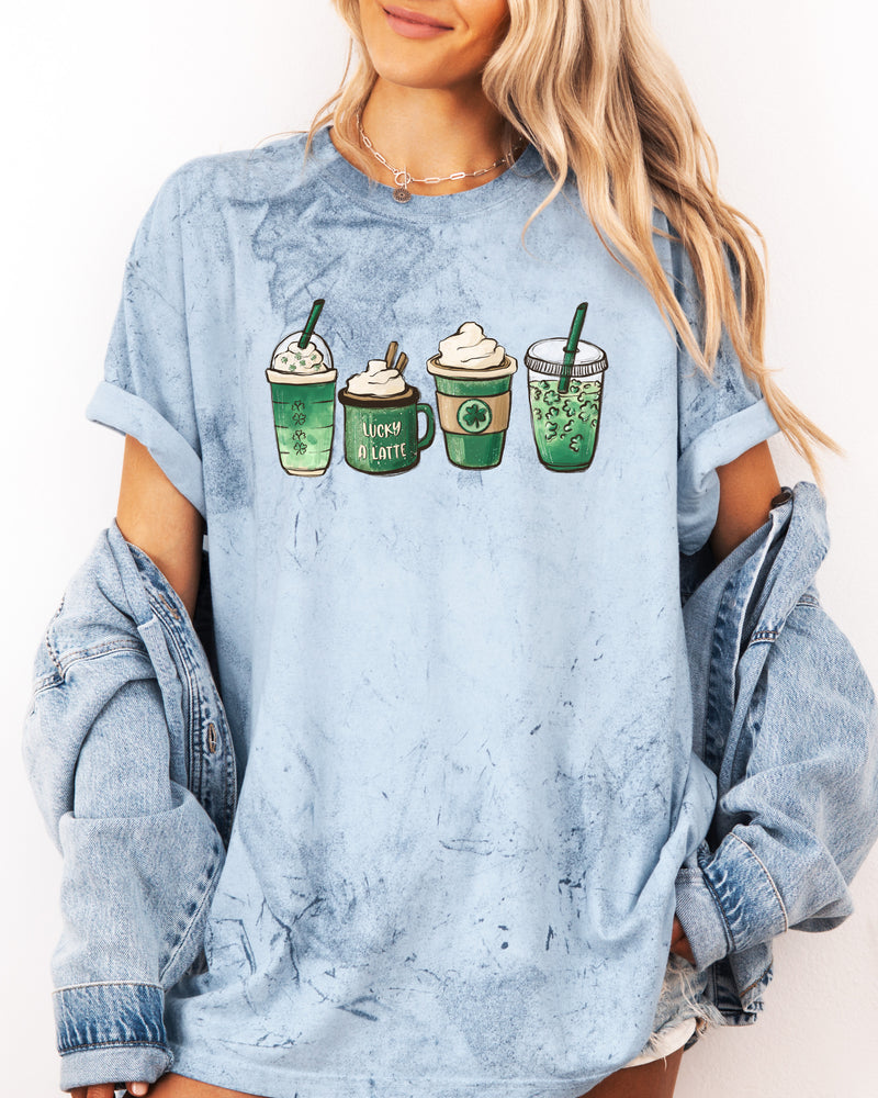 St. Patrick's day Lucky Latte Shamrock Matcha Coffee Comfort Colors T Shirt
