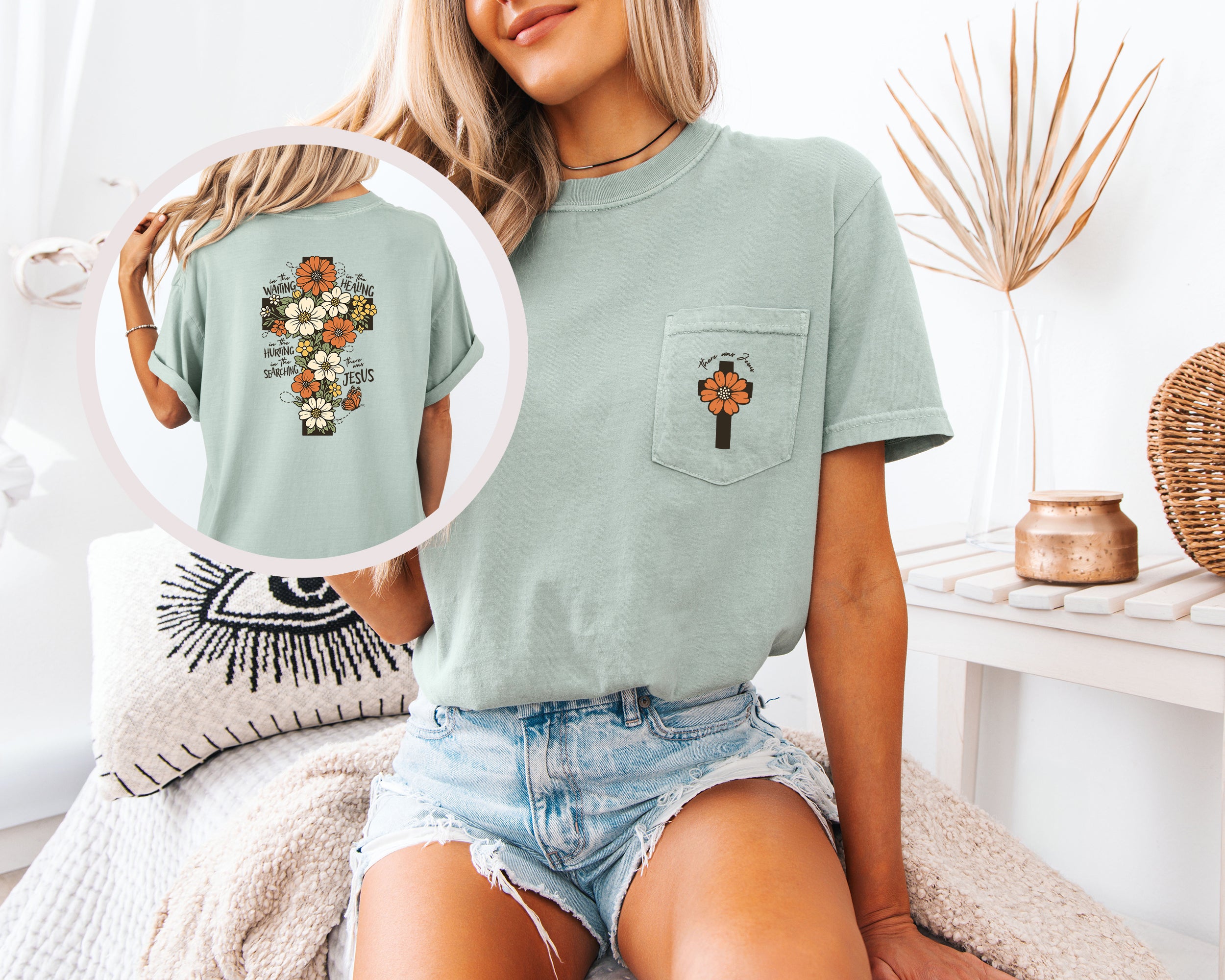 Jesus Flower Cross Comfort Colors Pocket T Shirt |Bible, Christian shirt