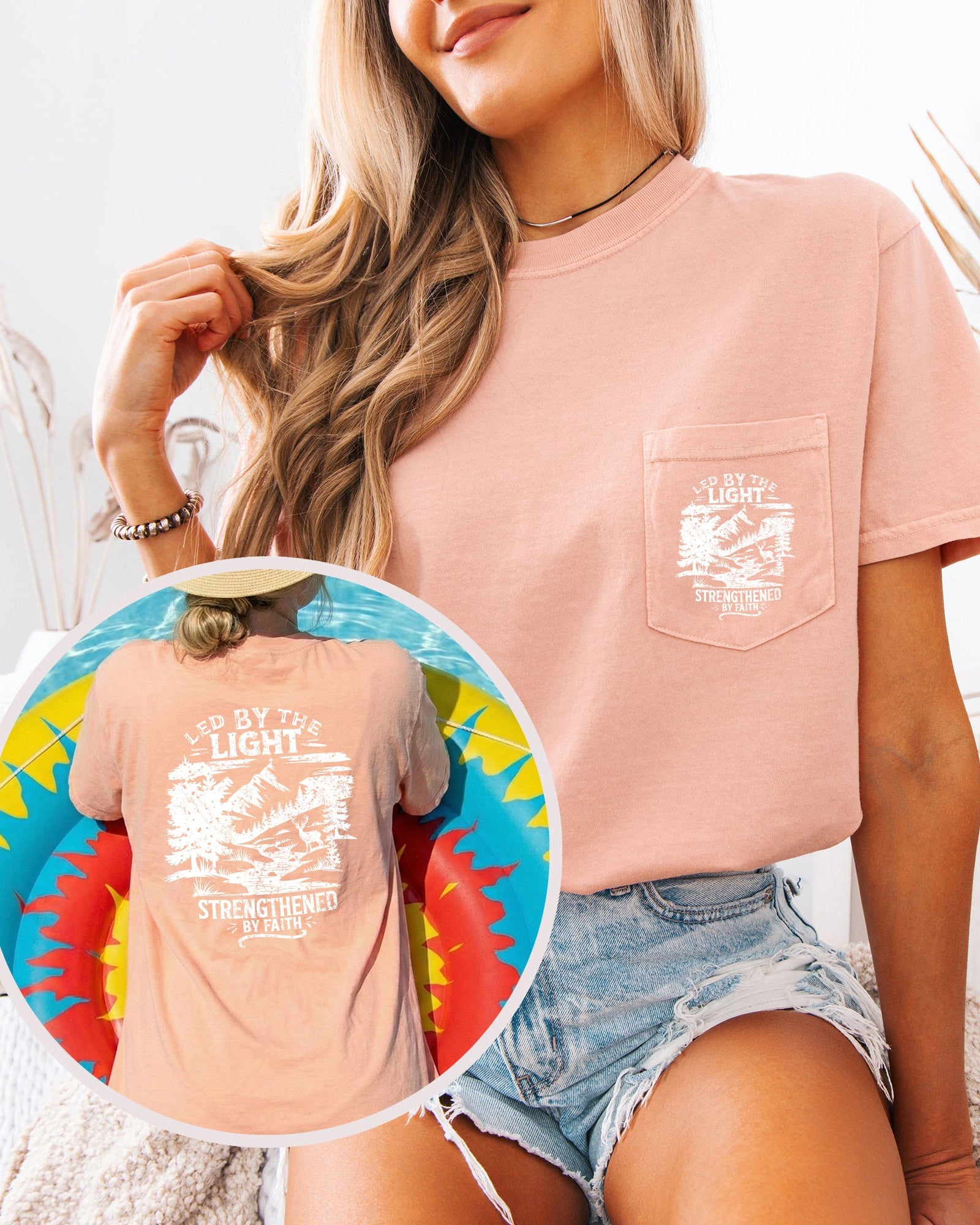 Led by Light Faith Christian Comfort Colors Pocket T Shirt