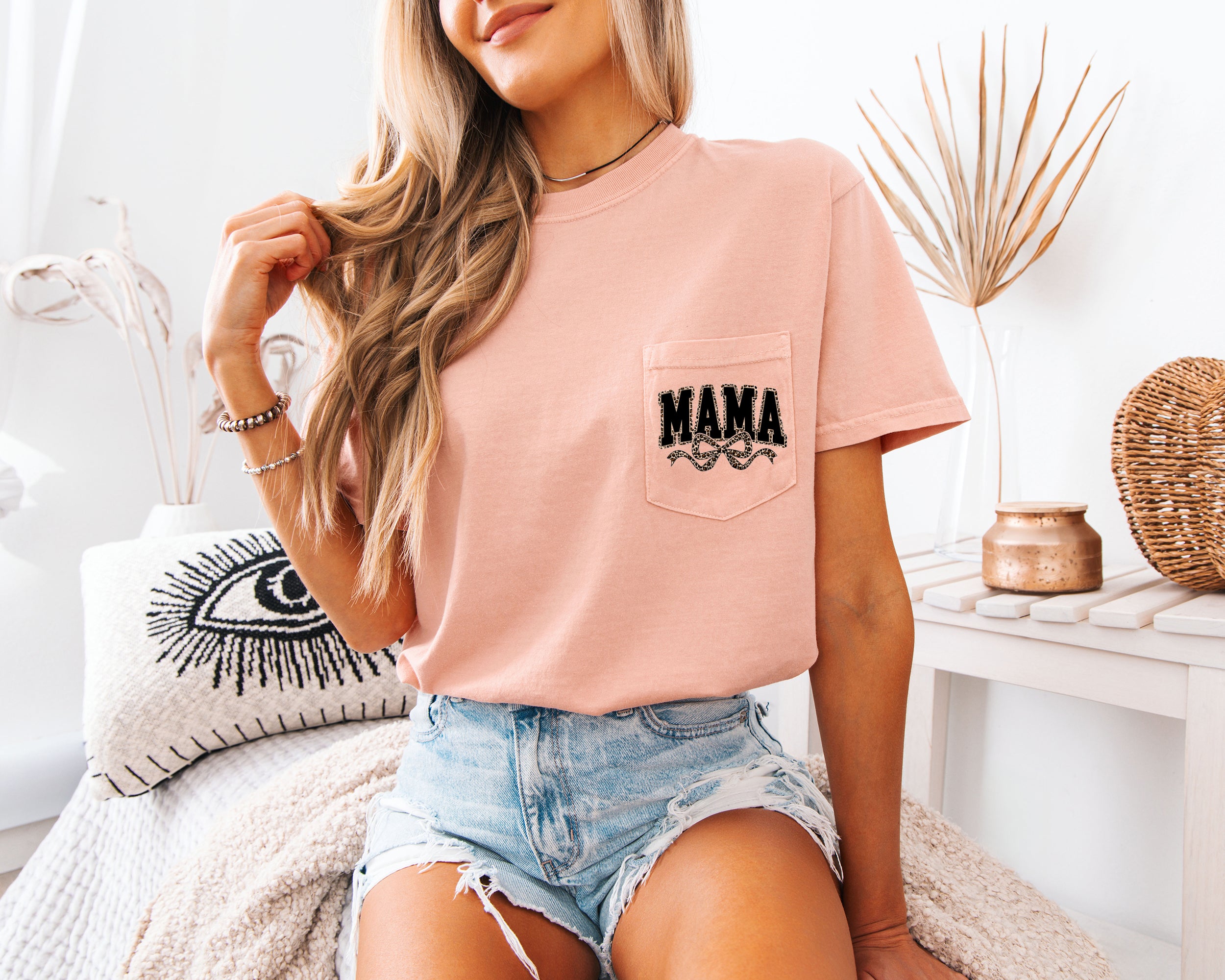 Mama Mother's day Mom Comfort Colors Pocket T Shirt (Leopard)