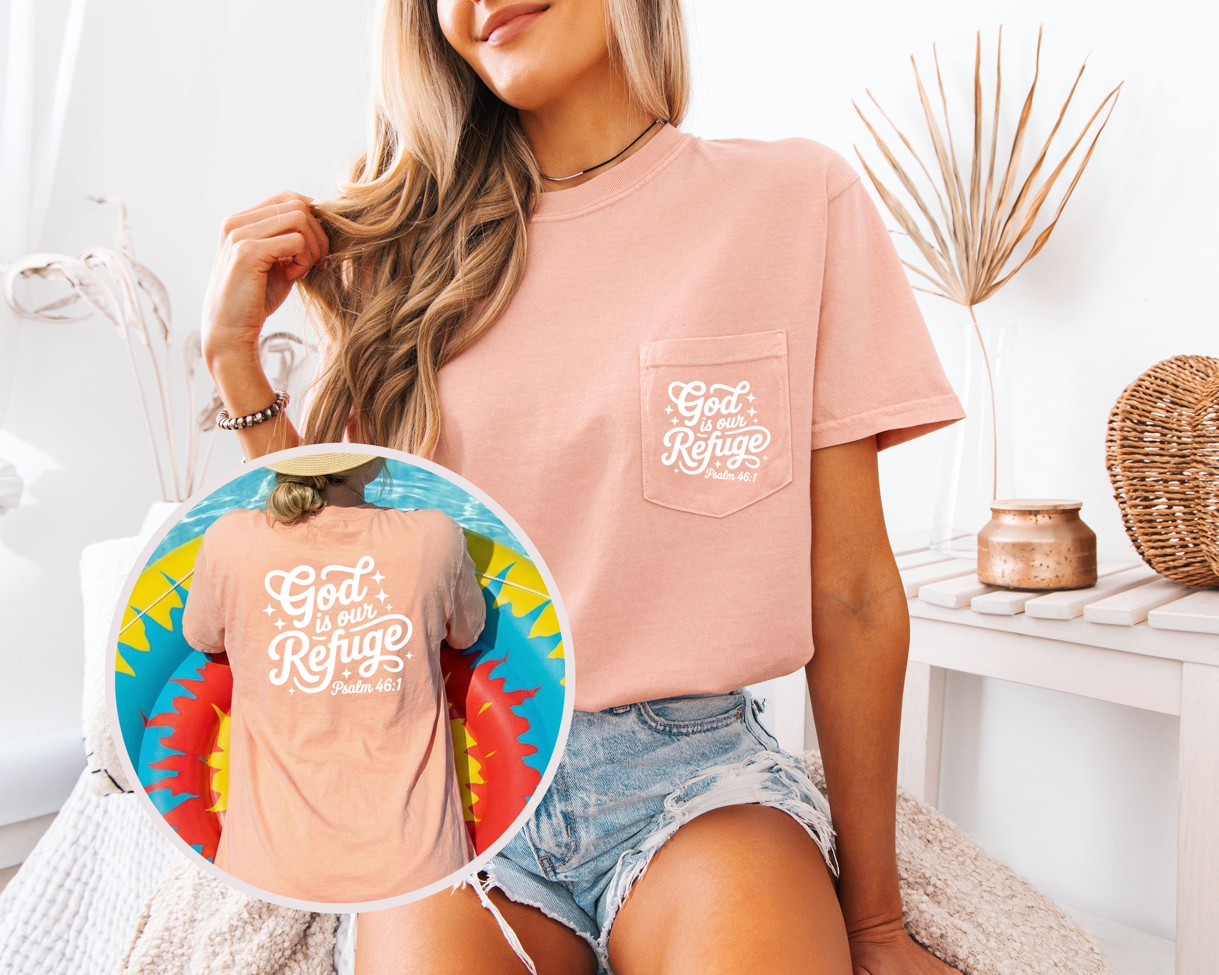 God is our Refuge Psalm Jesus Christian Comfort Colors Pocket T Shirt