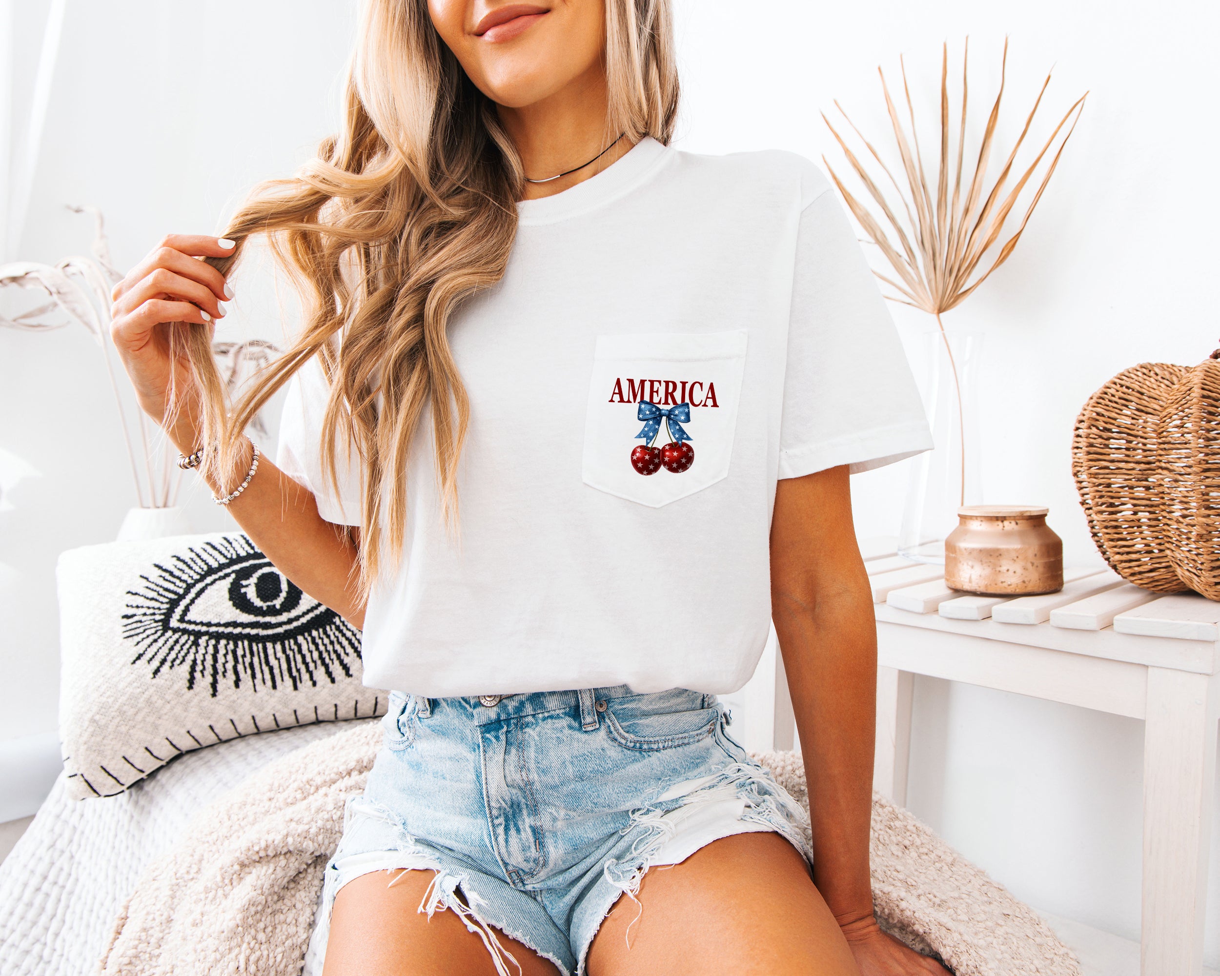 American Flag USA Cherry Comfort Colors Pocket T-Shirt – Independence Day & Memorial Day Patriotic Veterans