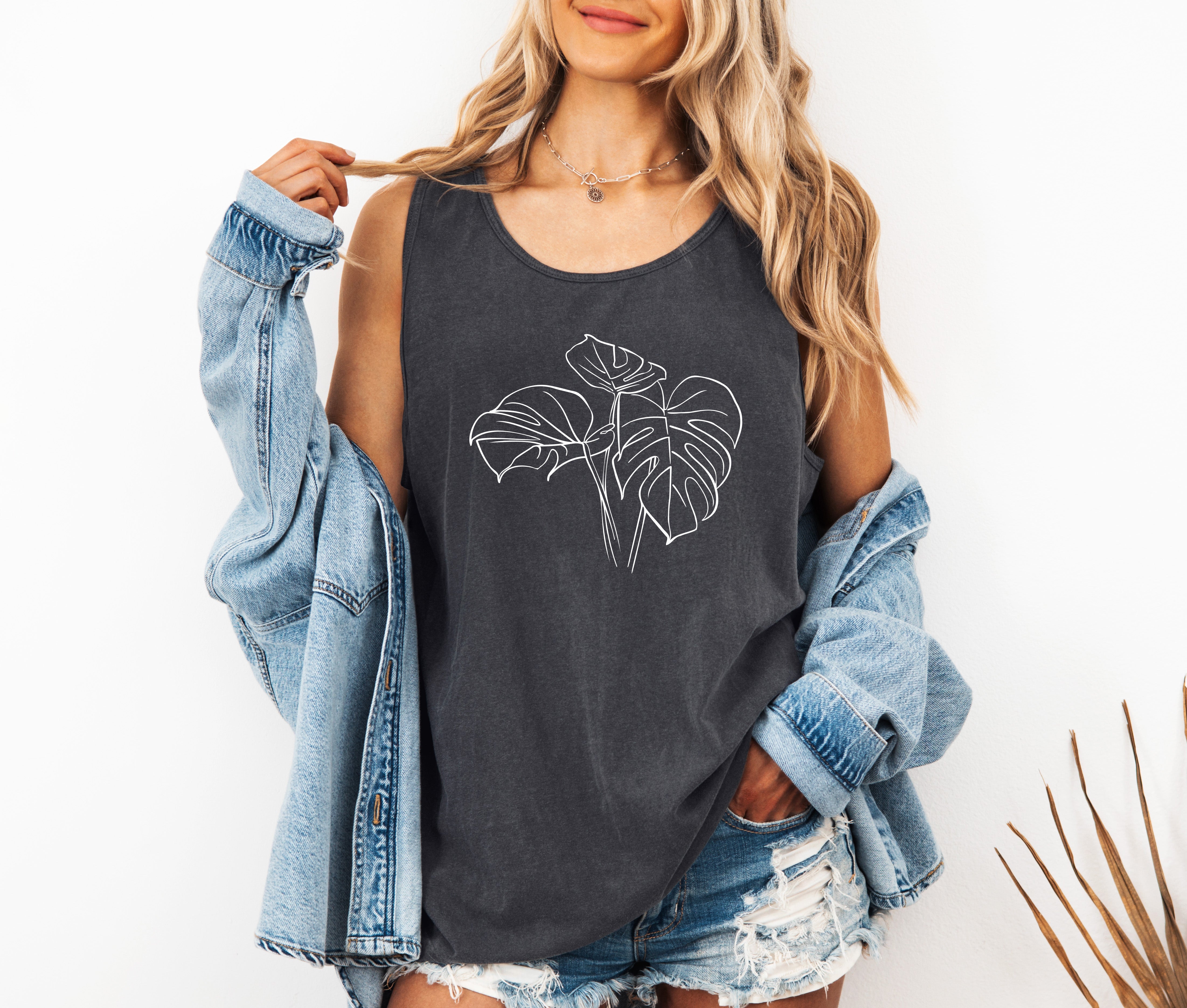 Monstera Plant Nature Comfort Colors Tank Top – Mountain Hiking Camping Vacation Nature Graphic