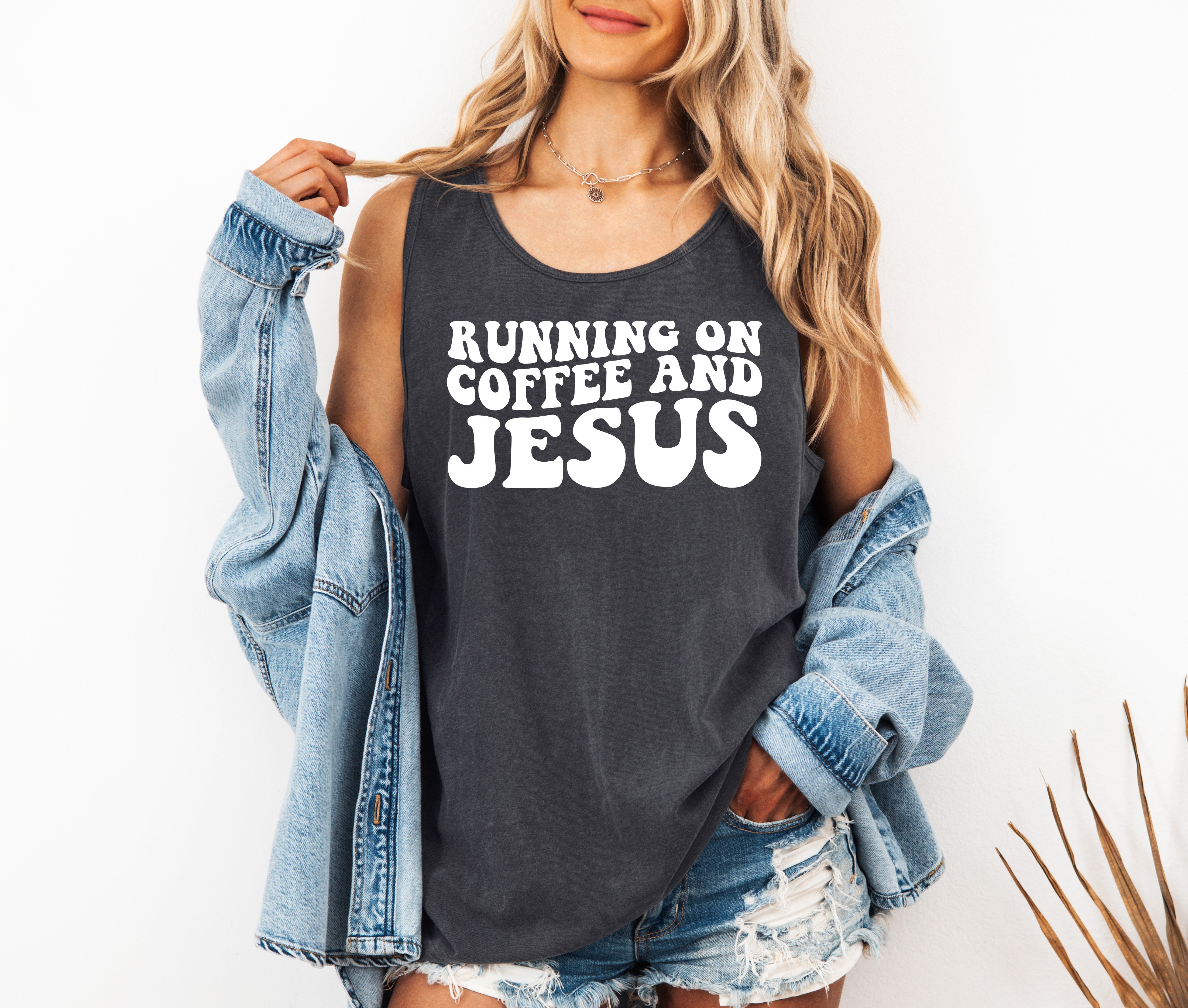 Running on Coffee and Jesus Comfort Colors Tank Top (Groovy)