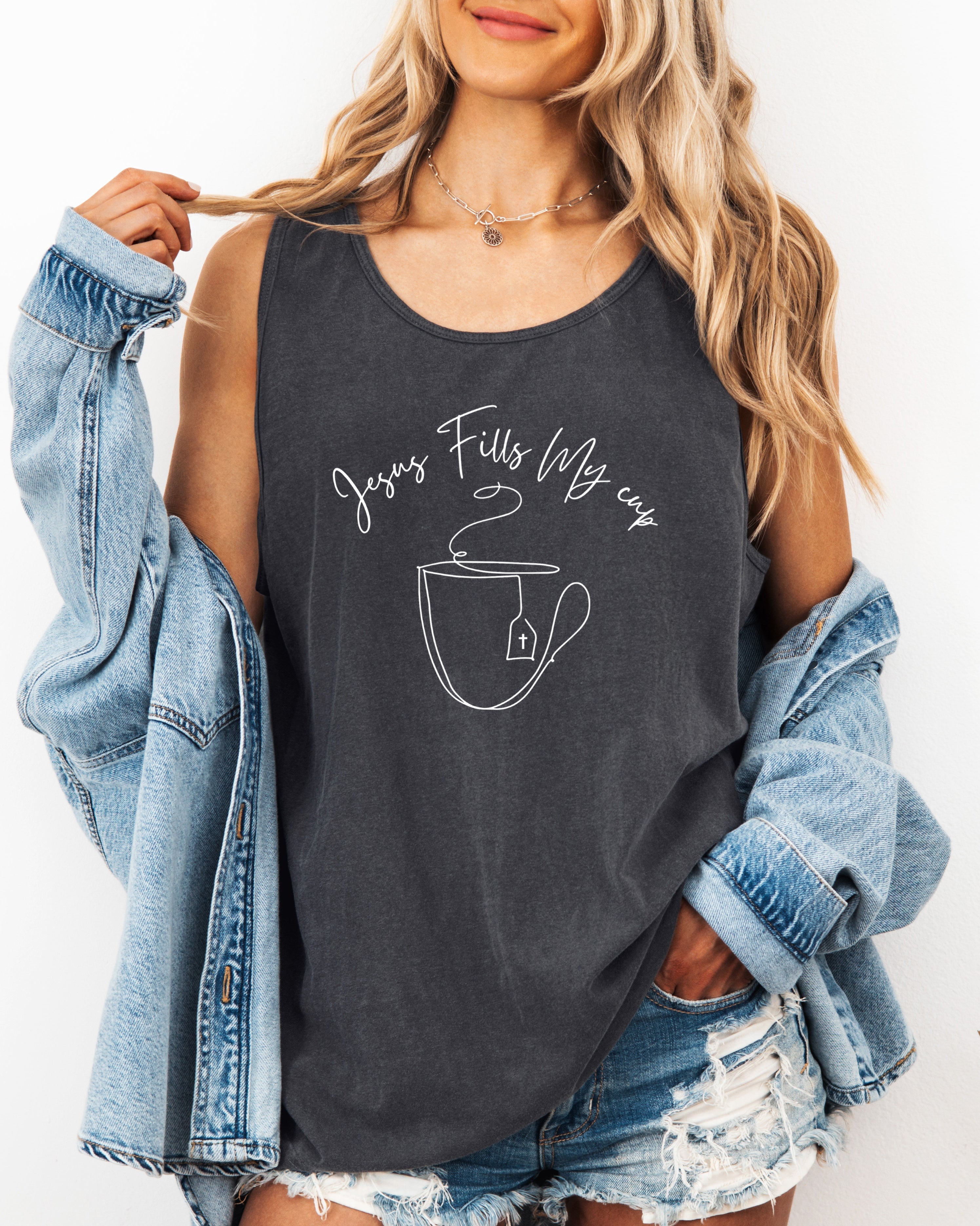 Jesus Fills my cup Christian Comfort Colors Tank Top Faith Bible