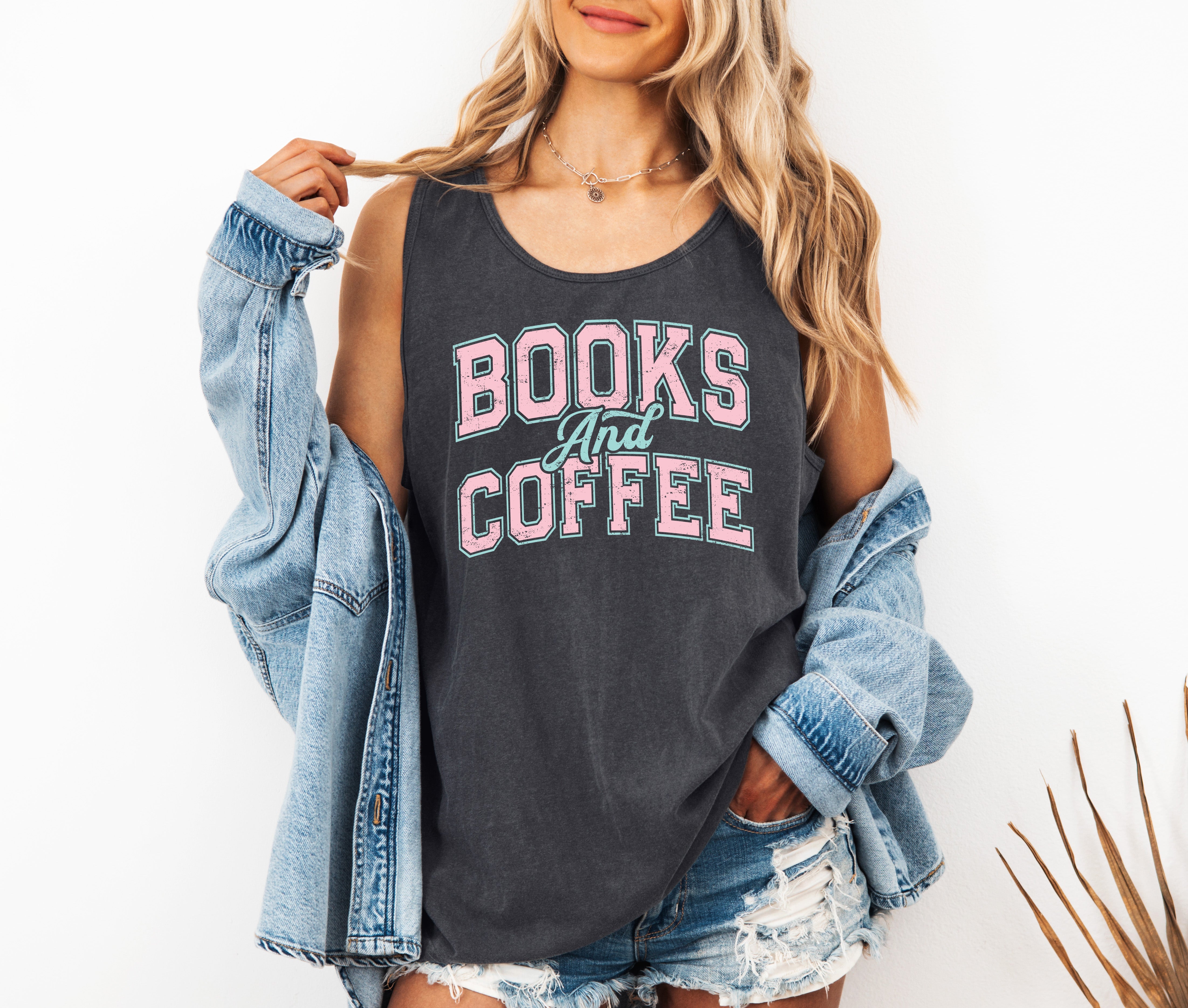 Books and Coffee Comfort Colors Tank Top