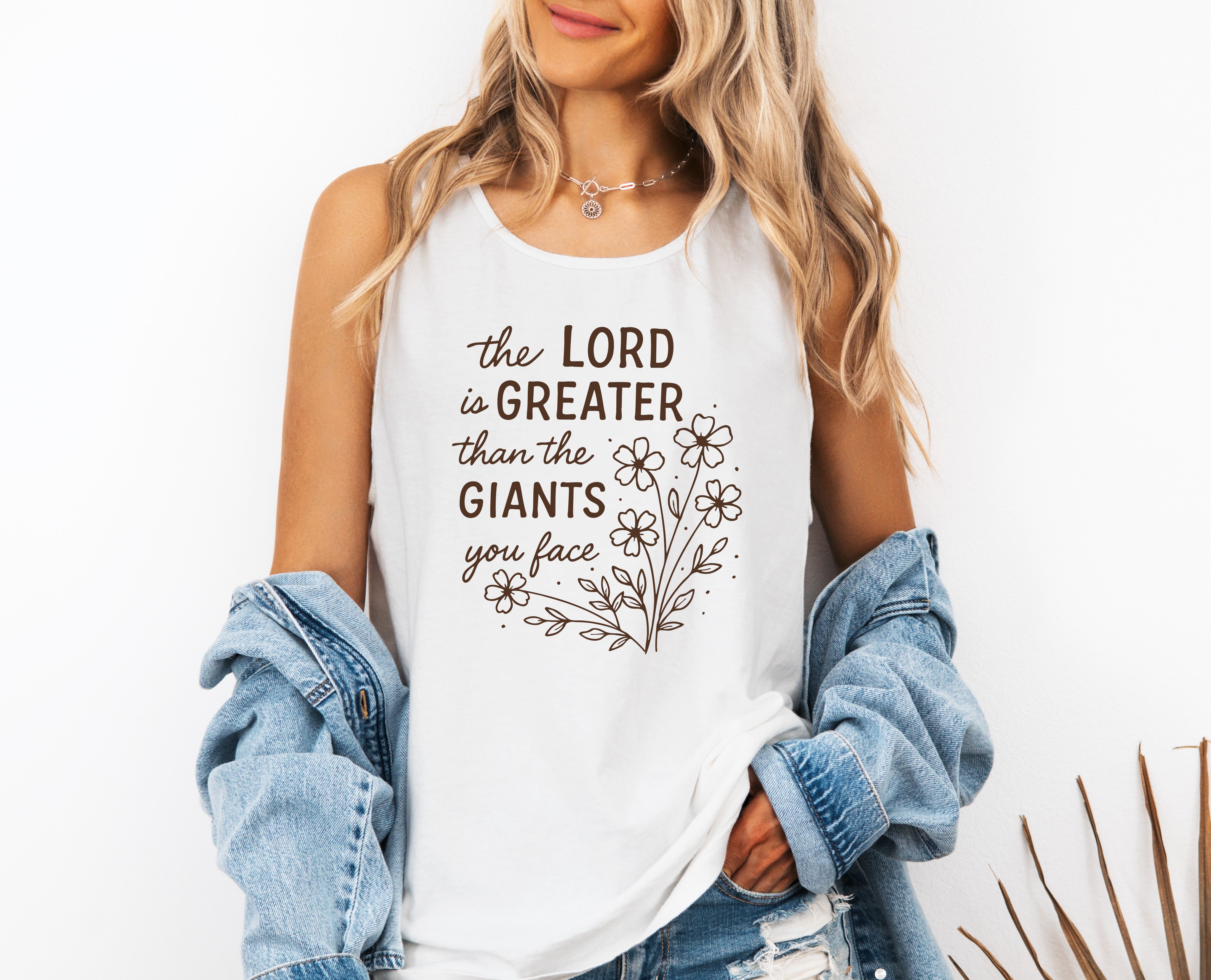 The Lord is greater than the giant Flower Psalm Christian Comfort Colors Tank Top Faith Bible Jesus