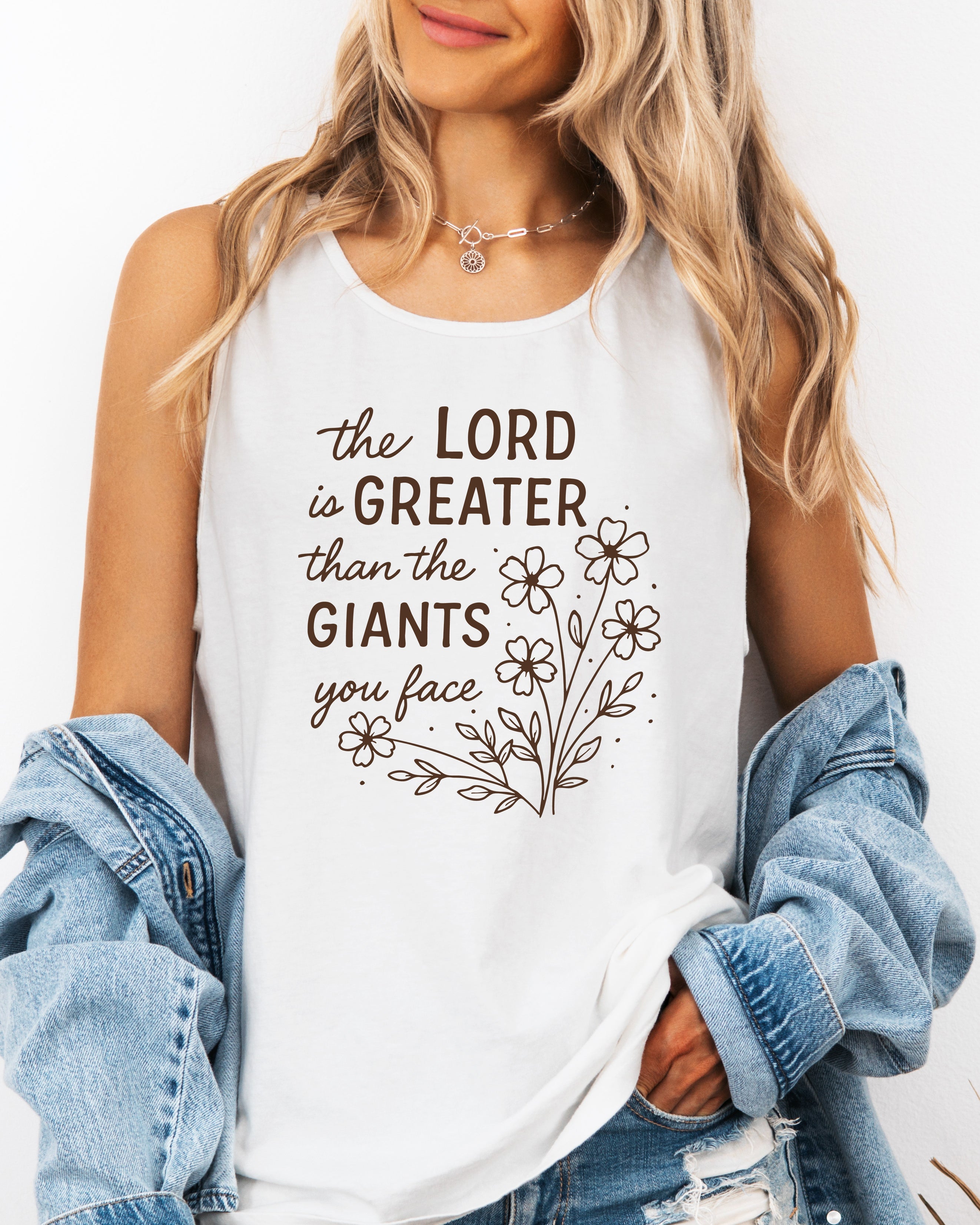 The Lord is greater than the giant Flower Psalm Christian Comfort Colors Tank Top Faith Bible Jesus