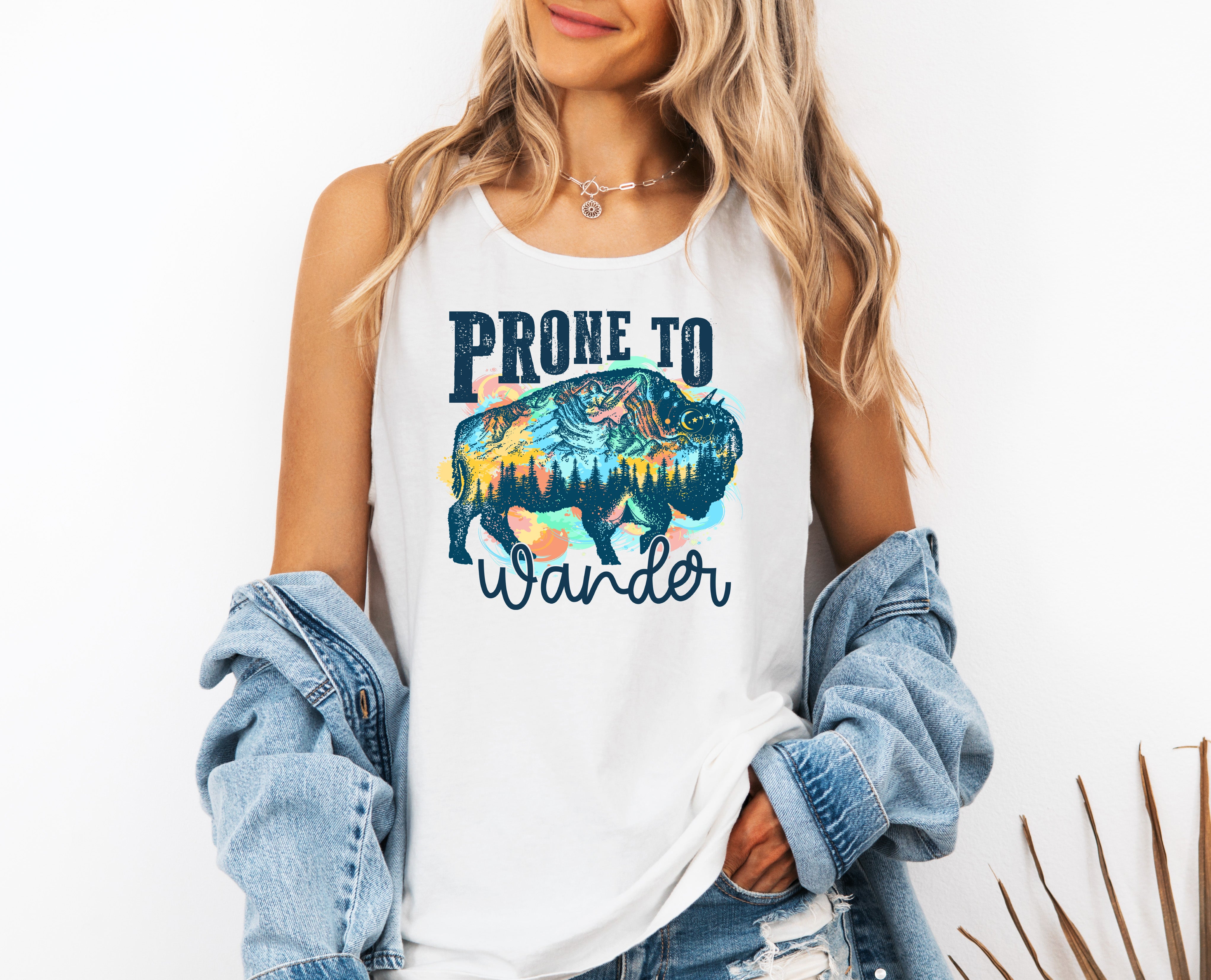 Prone to Wander Buffalo Lake Camping Comfort Colors Tank Top – Mountain Hiking Camping Vacation Nature Lake Beach Graphic