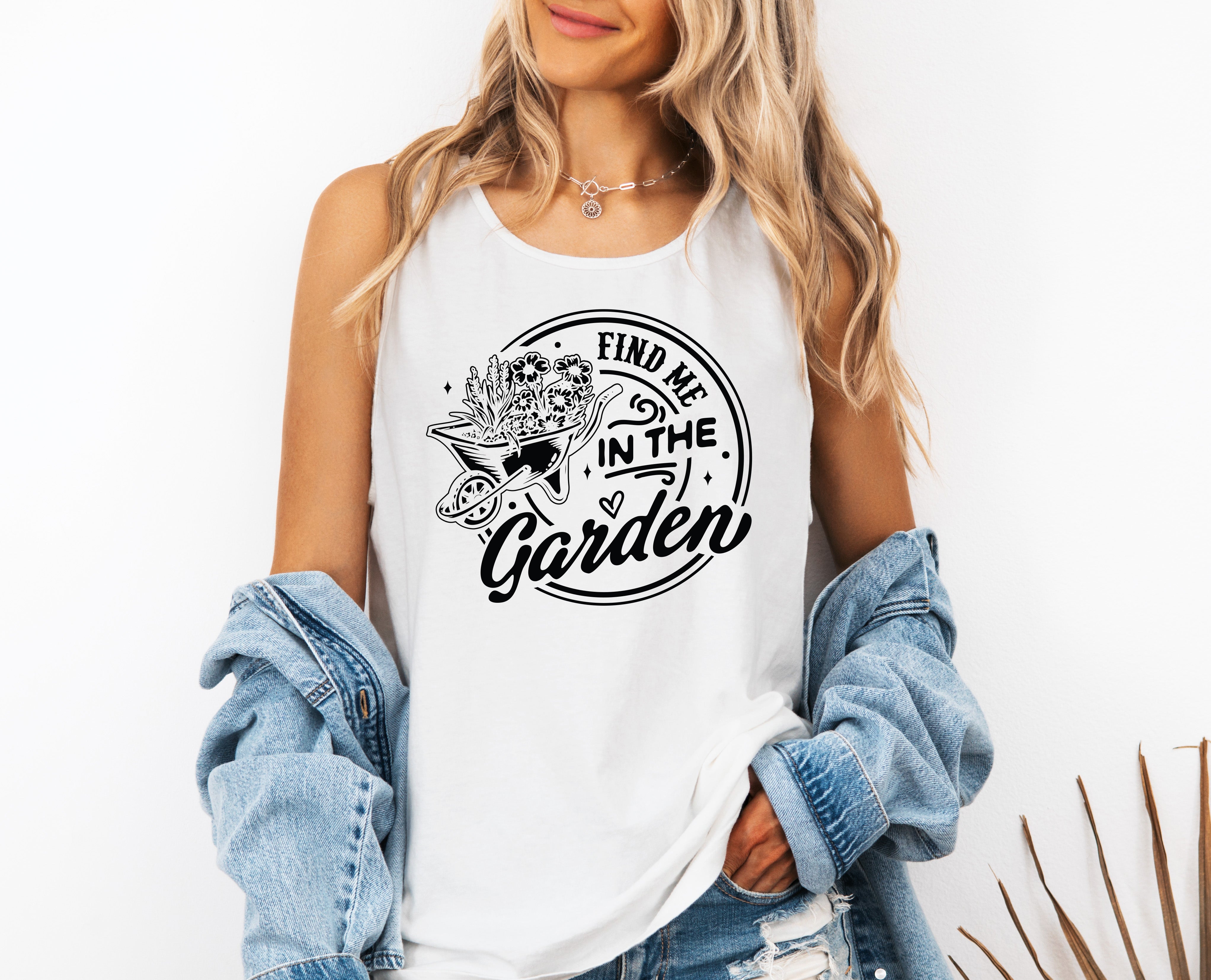 Find me in the Garden Comfort Colors Tank Top – Mountain Hiking Camping Vacation Nature Lake Beach Graphic (Copy)