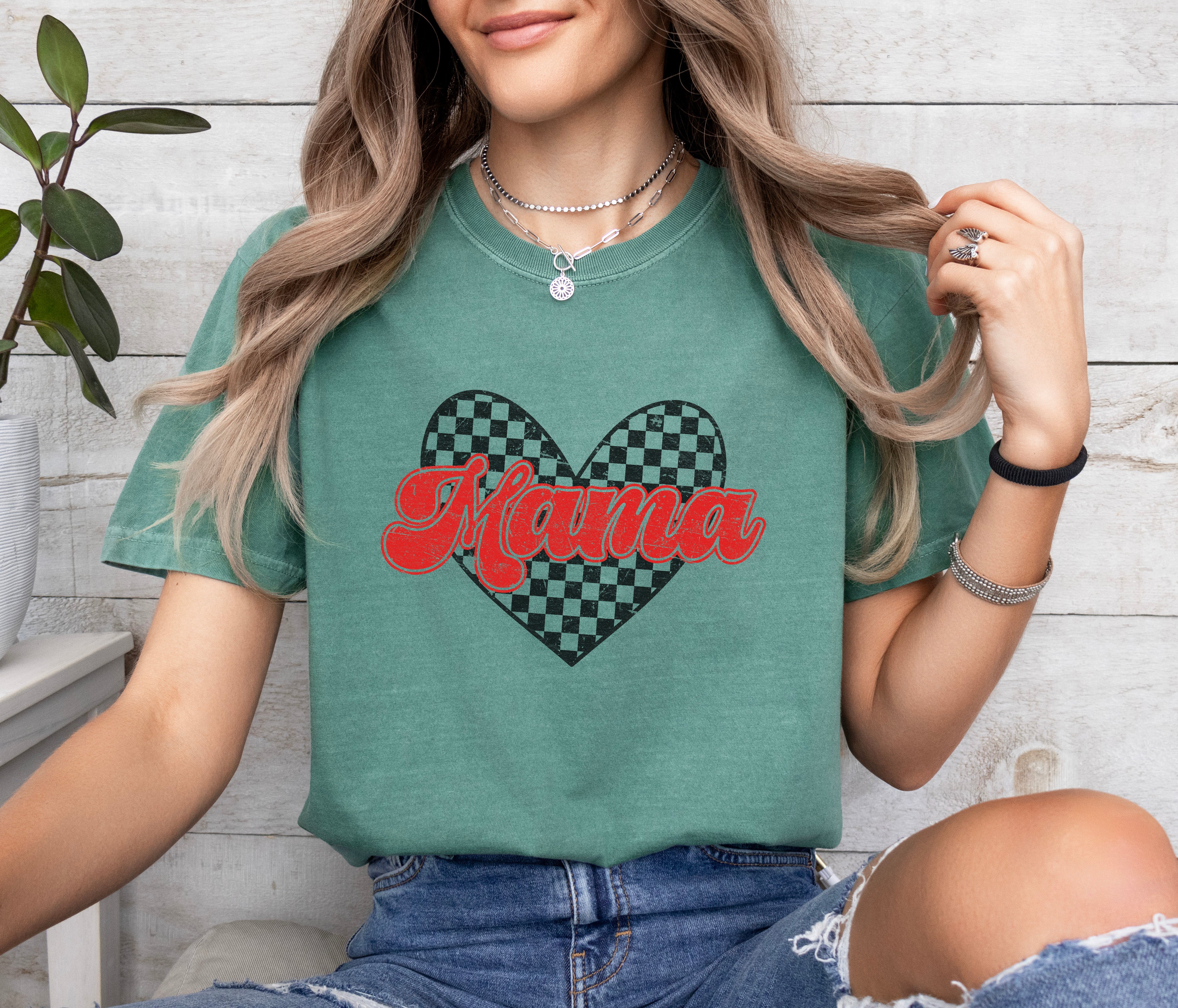 Mama Love Comfort Colors T Shirt (Checkered)