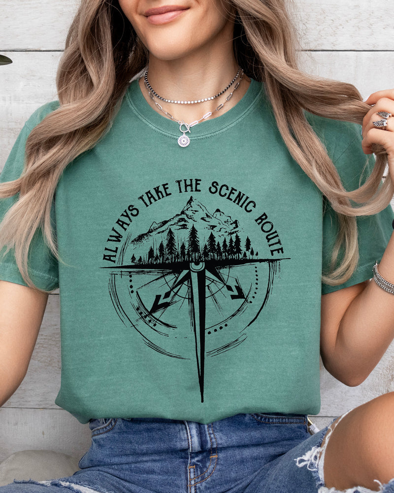 Camping Compass Mountain Summer Plant Nature Garment Dyed T Shirt