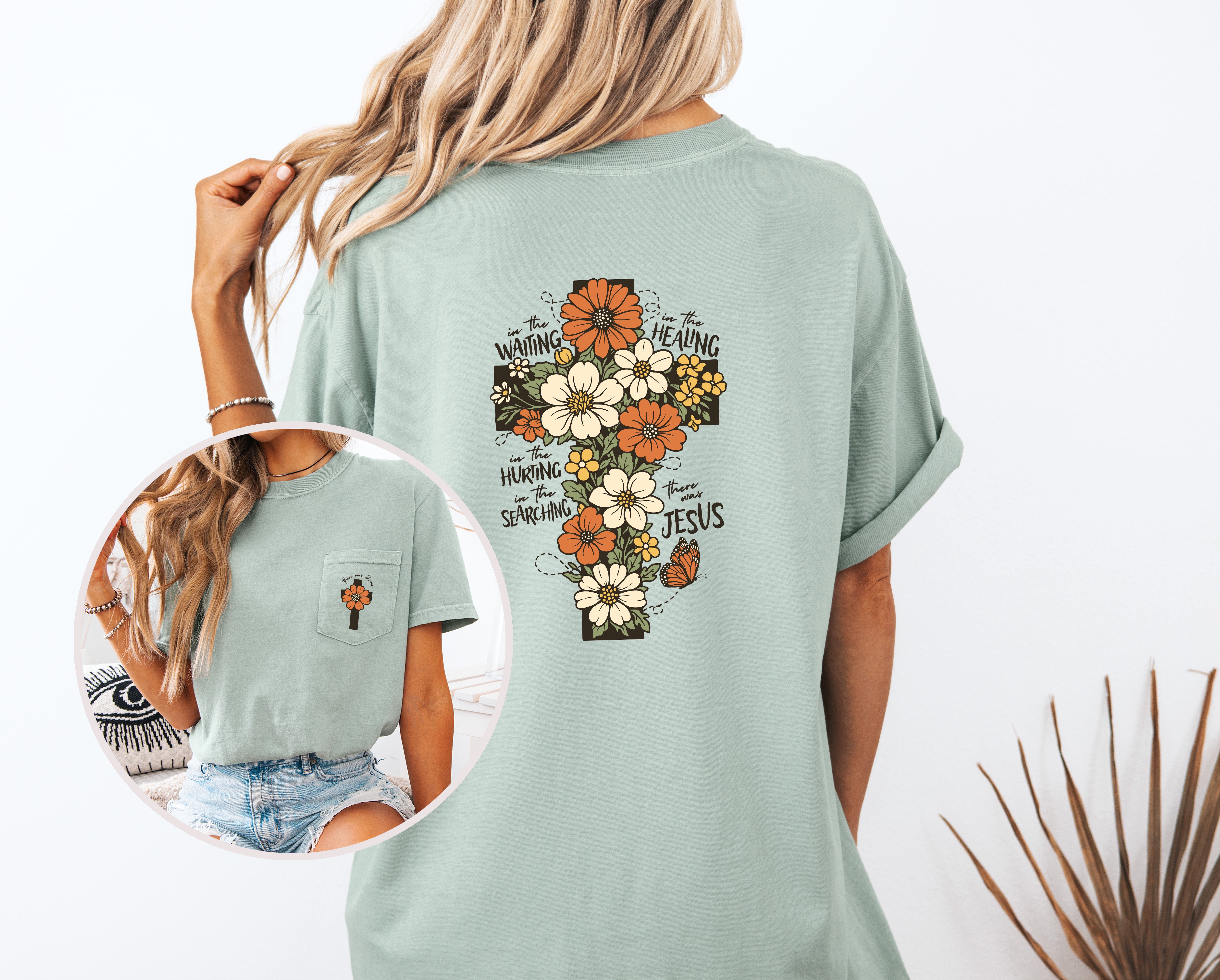 Jesus Flower Cross Comfort Colors Pocket T Shirt |Bible, Christian shirt
