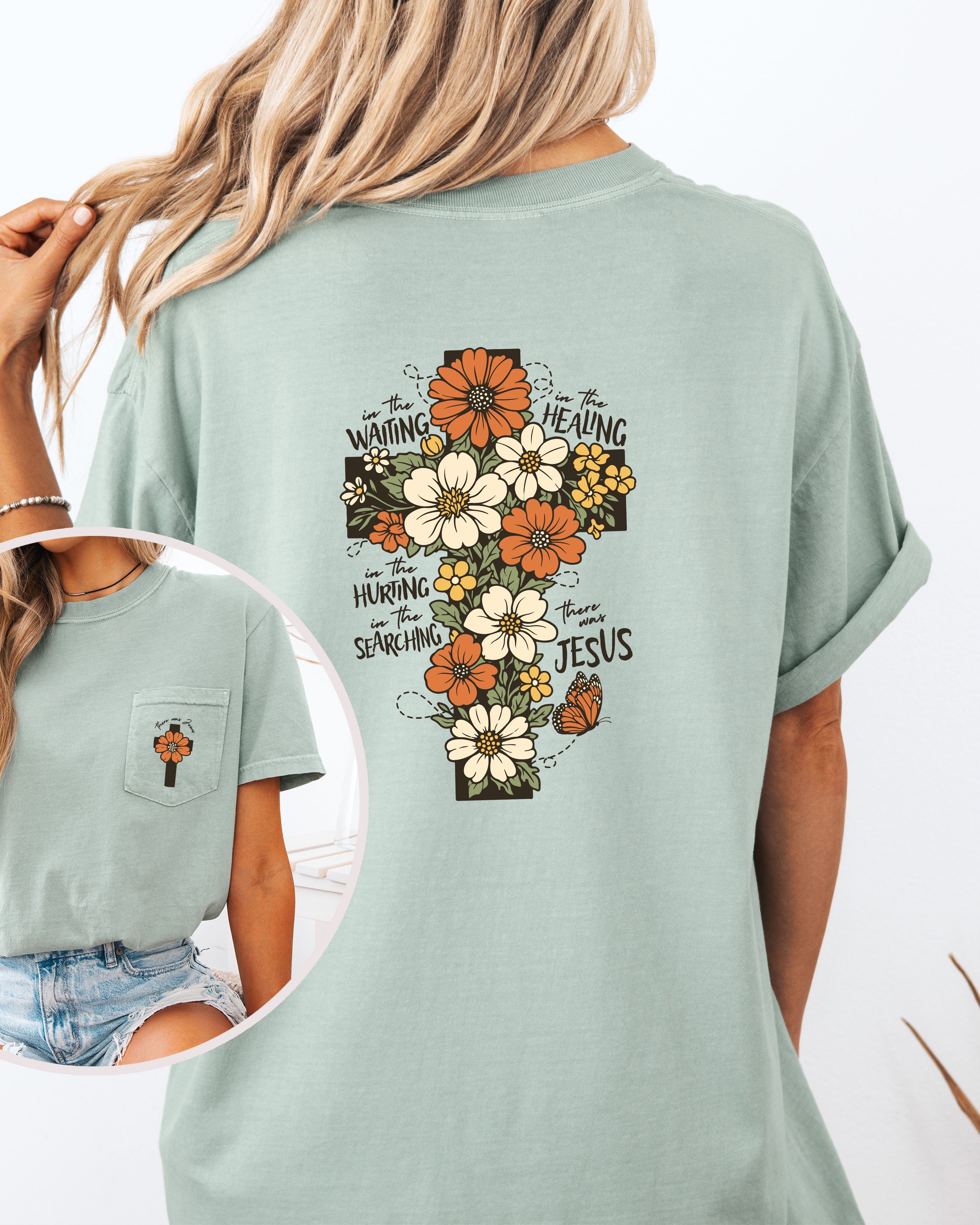 Jesus Flower Cross Comfort Colors Pocket T Shirt |Bible, Christian shirt