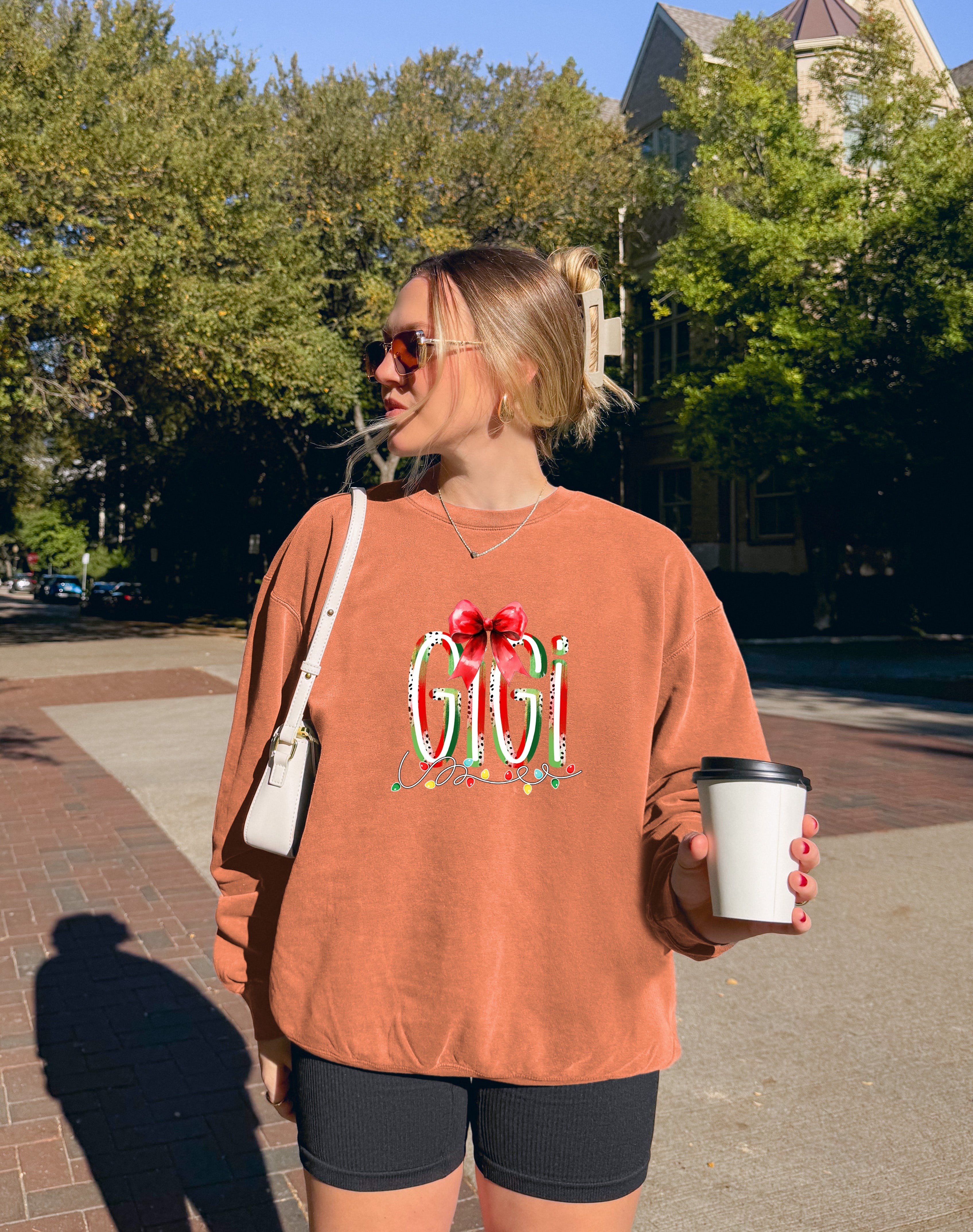 Gigi Christmas Theme Grandma Garment Dyed Comfort Colors Sweatshirt (red ribbon)