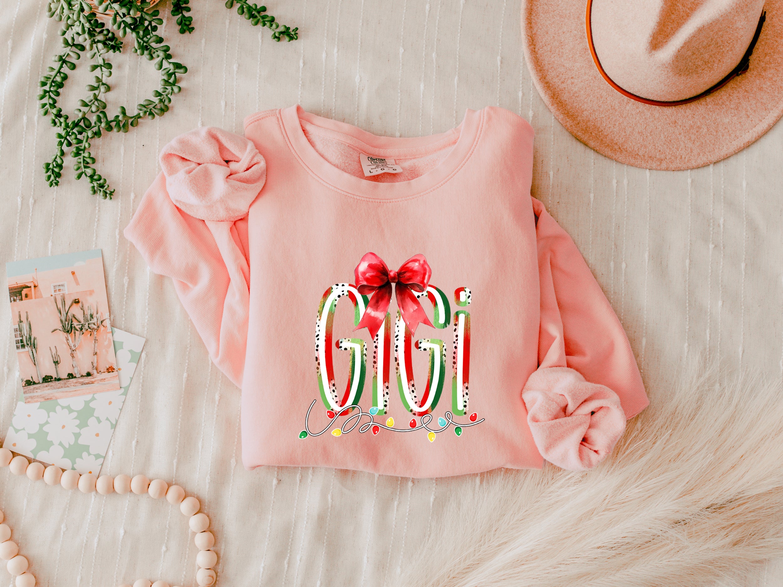 Gigi Christmas Theme Grandma Garment Dyed Comfort Colors Sweatshirt (red ribbon)