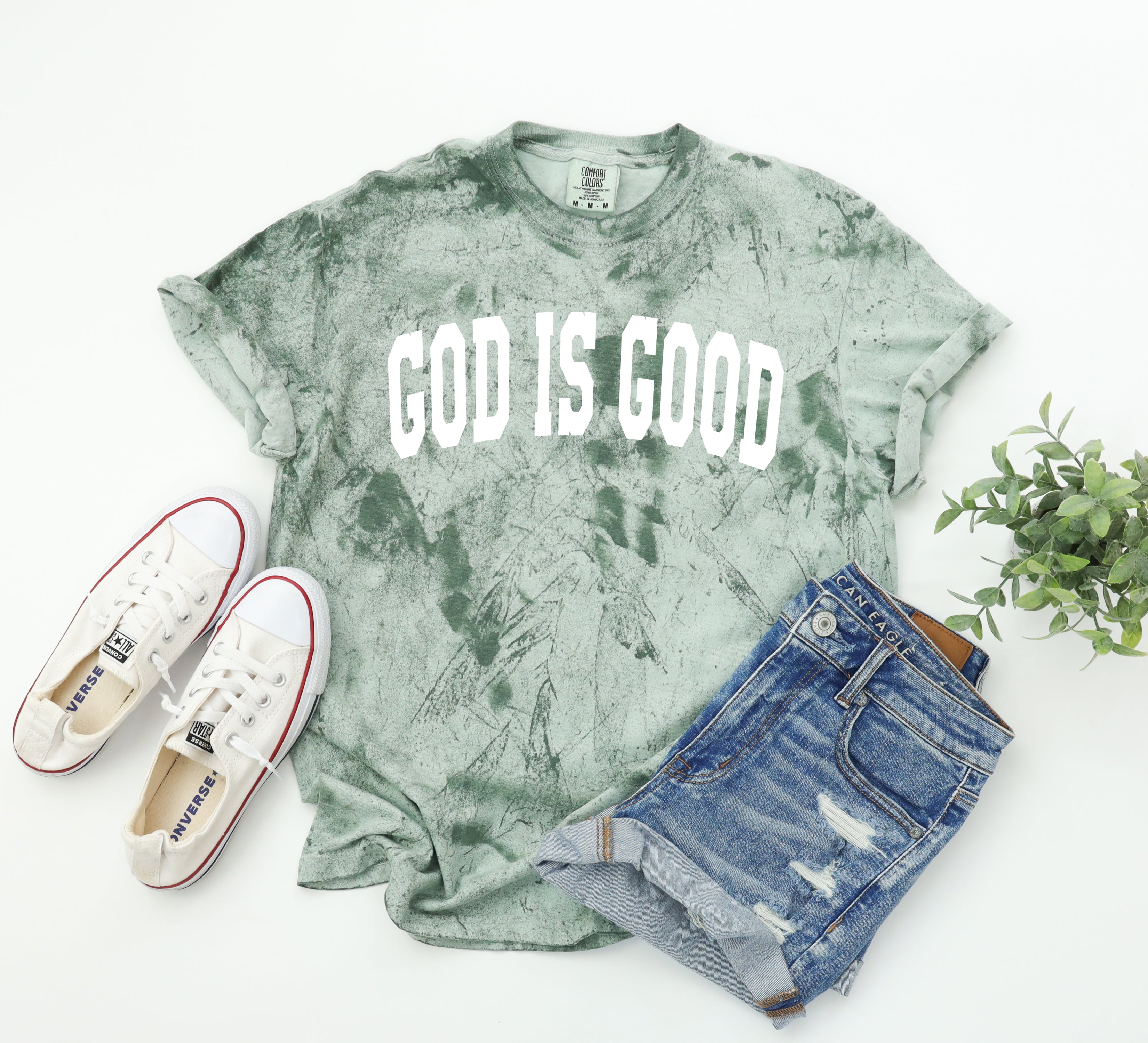 God is good Christian Comfort Colors Garment Dyed T Shirt (high school font)