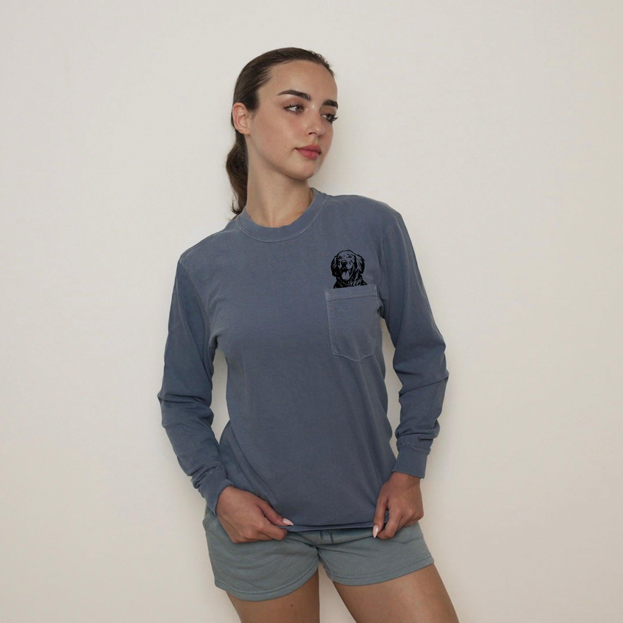 Golden Retriever Dog Mom Pocket Comfort Colors Long Sleeve Shirt