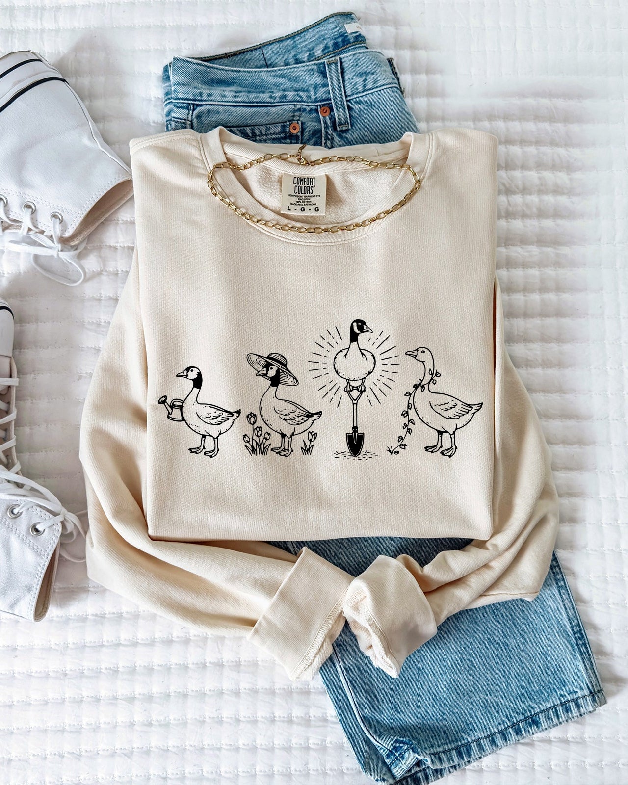 Goose Gardening Plant Lady Graphic Garment Dyed Comfort Colors Sweatshirt