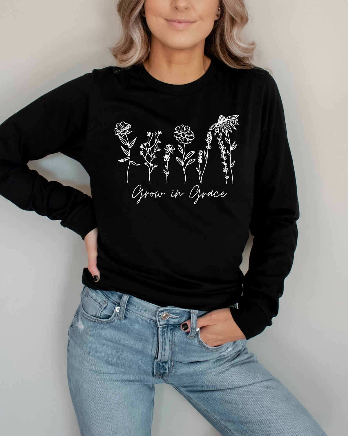 Grow in Grace Christian botanical Long sleeve shirt | Bible verse Jesus shirts