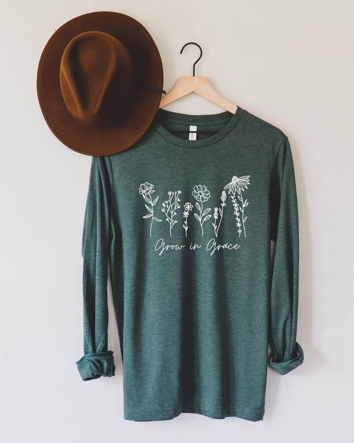 Grow in Grace Christian botanical Long sleeve shirt | Bible verse Jesus shirts