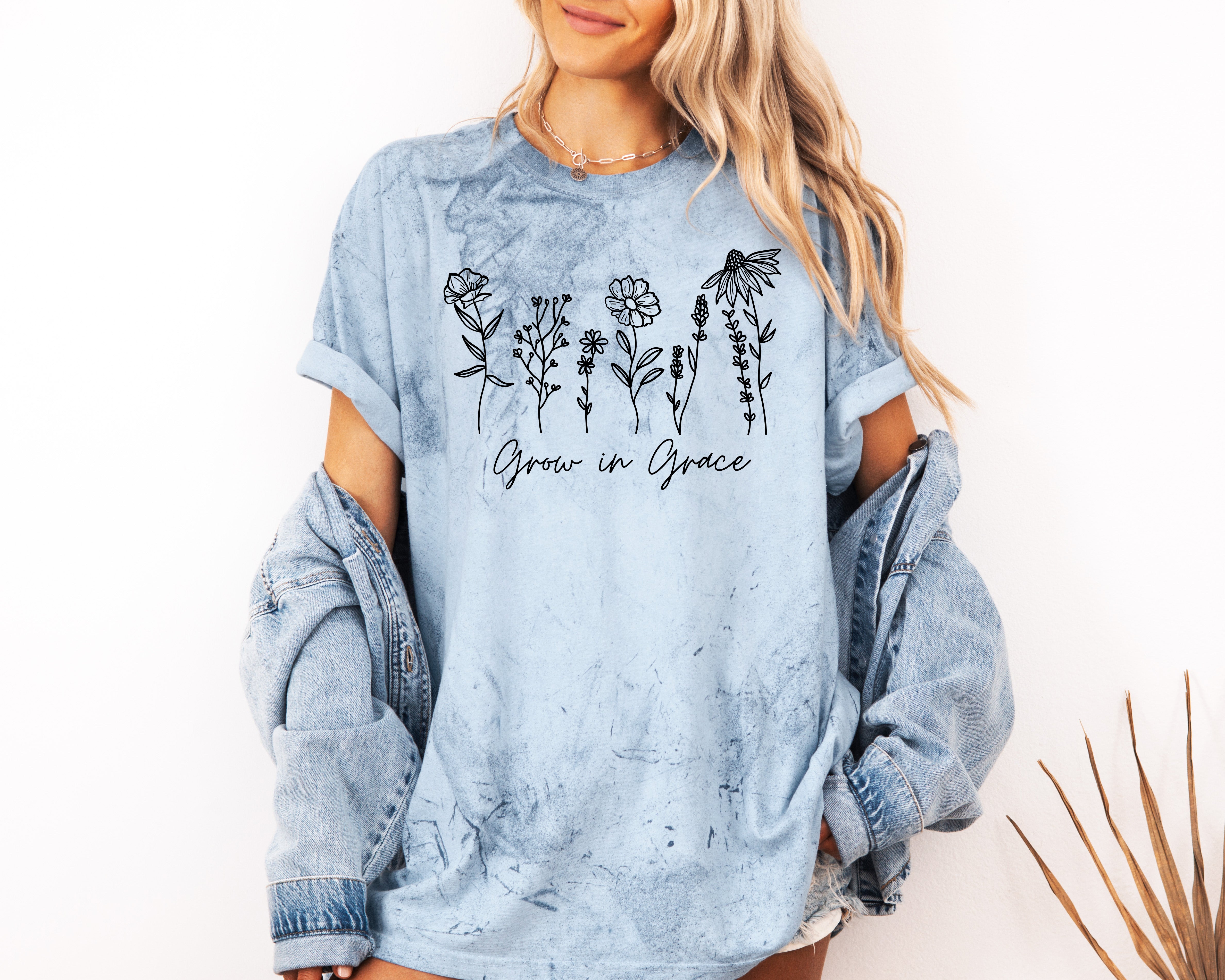 Grow in Grace Comfort Colors Christian and Flower Garment Dyed Christian T Shirt