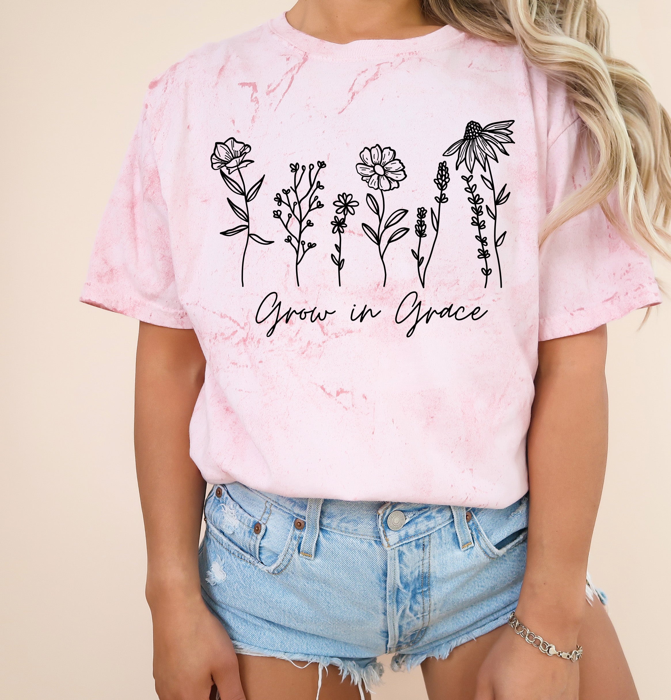 Grow in Grace Comfort Colors Christian and Flower Garment Dyed Christian T Shirt