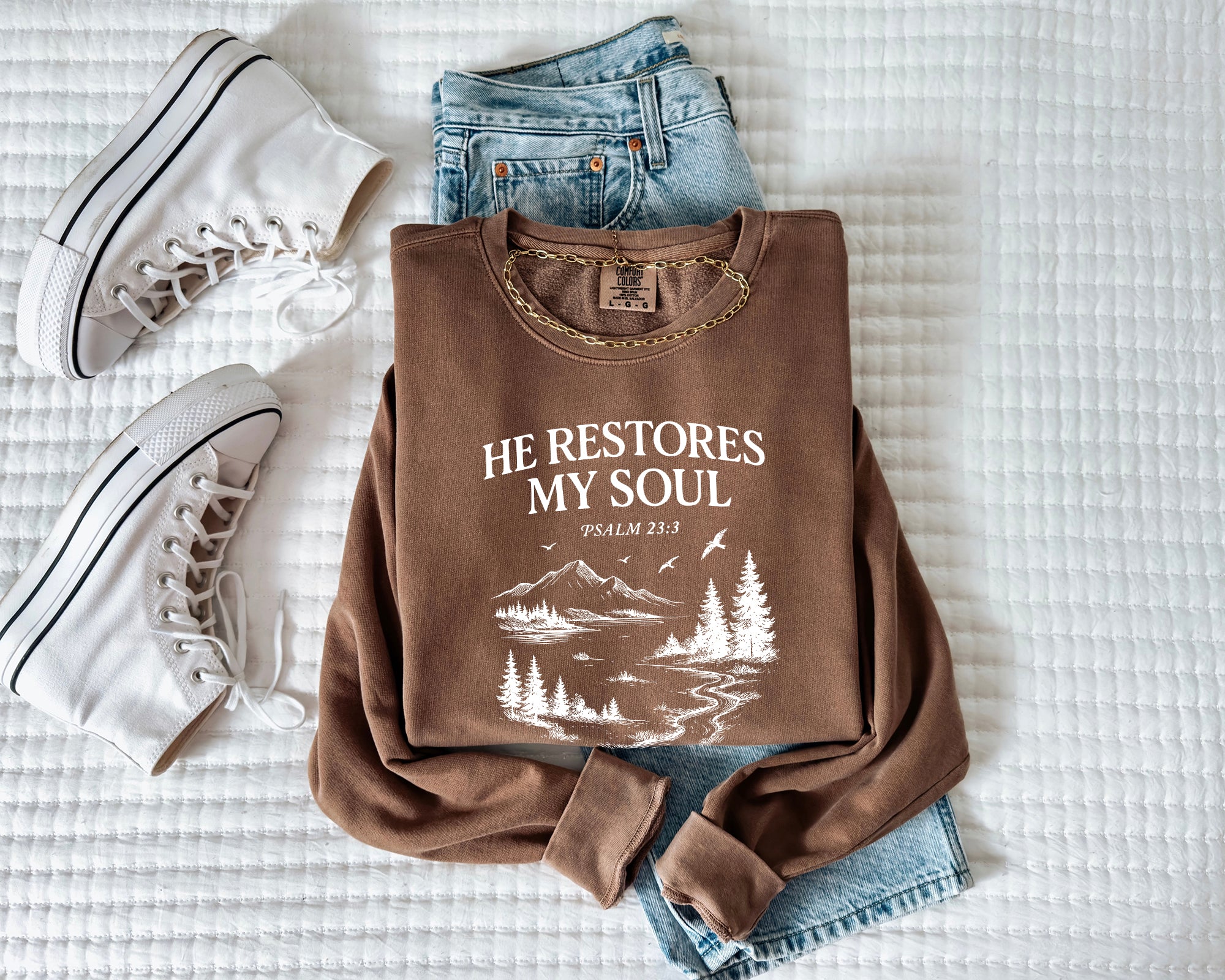 He Restores My Soul Psalm Bible Christian Garment Dyed Comfort Colors Sweatshirt