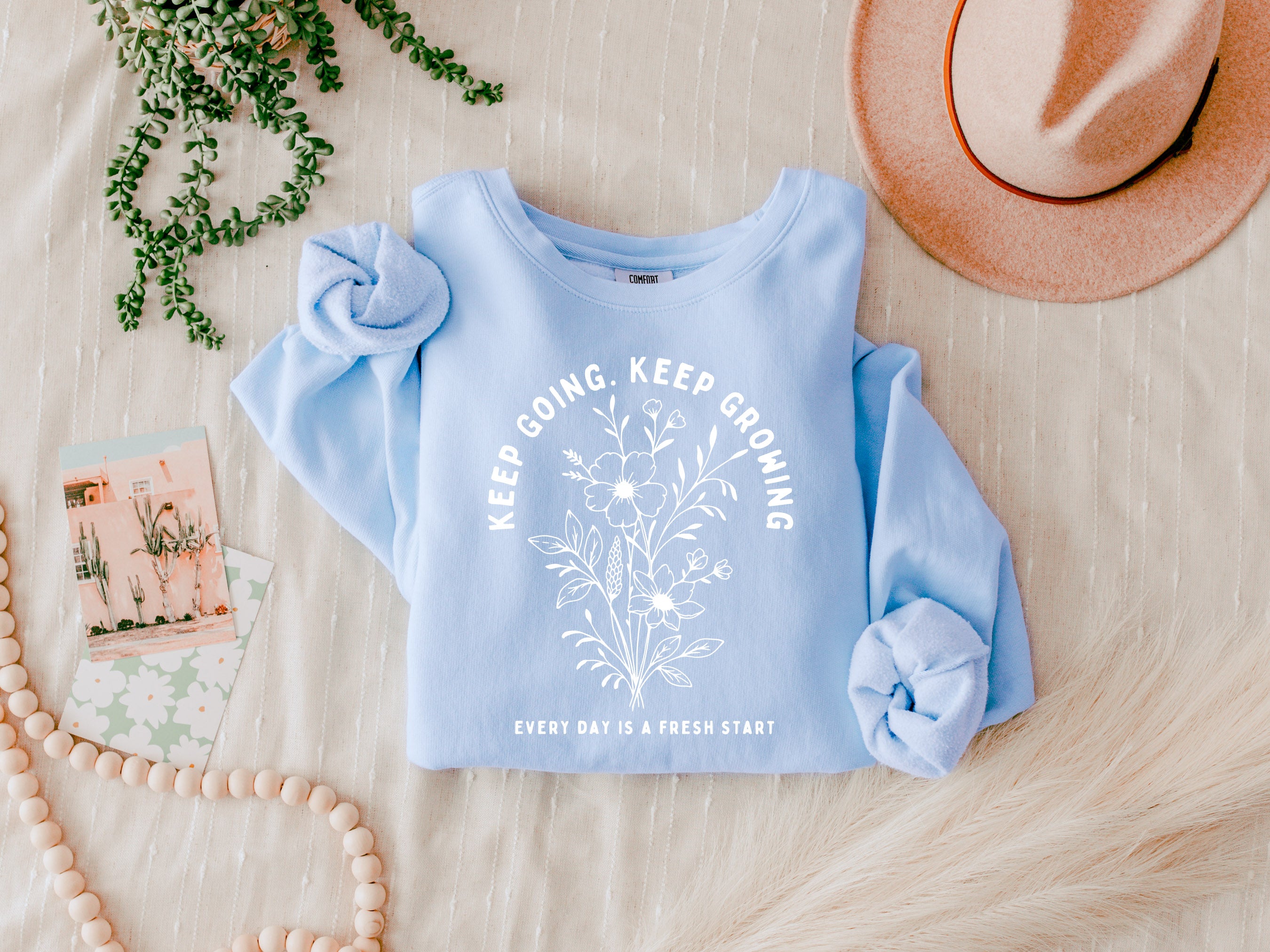 Keep Going Keep Growing Inspirational Christian Garment Dyed Comfort Colors Sweatshirt