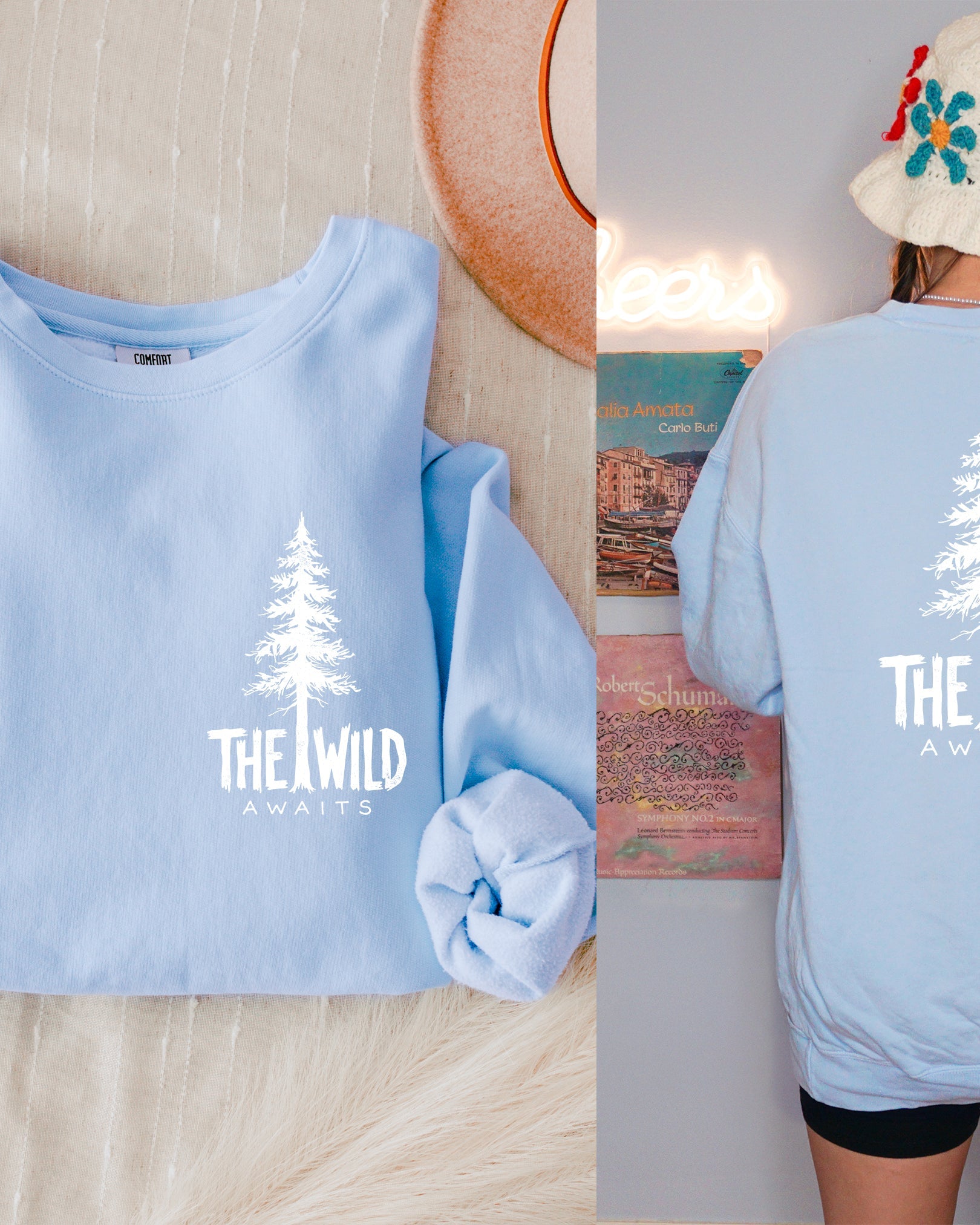 The Wild Awaits Mountain Nature Comfort Colors Garment-Dyed 100% Cotton Lightweight Sweatshirt – Camping & Hiking Outdoor Graphic