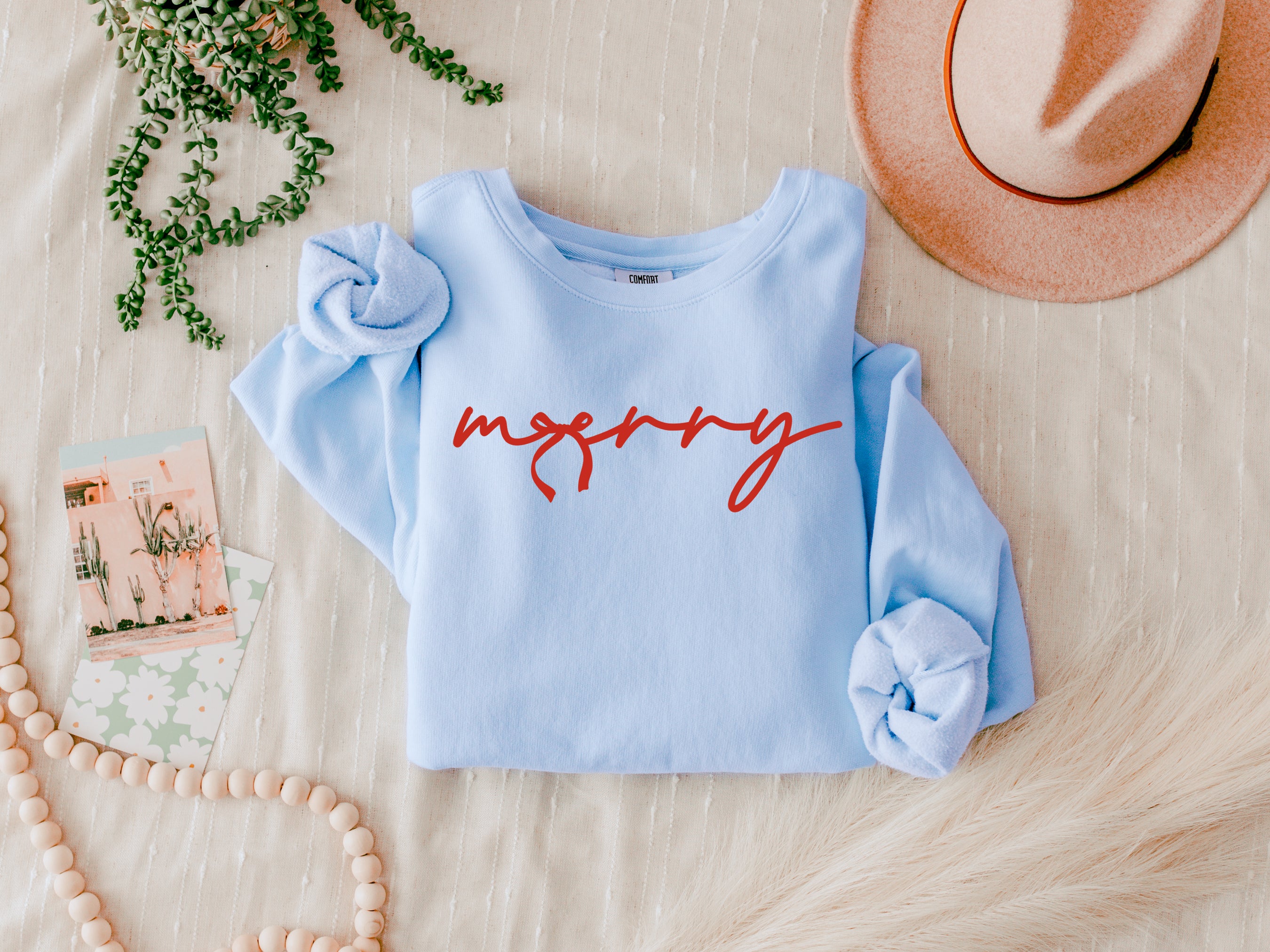 Merry Red Ribbon Christmas Merry Christmas Holiday Winter Fall Inspirational Garment Dyed Comfort Colors Sweatshirt