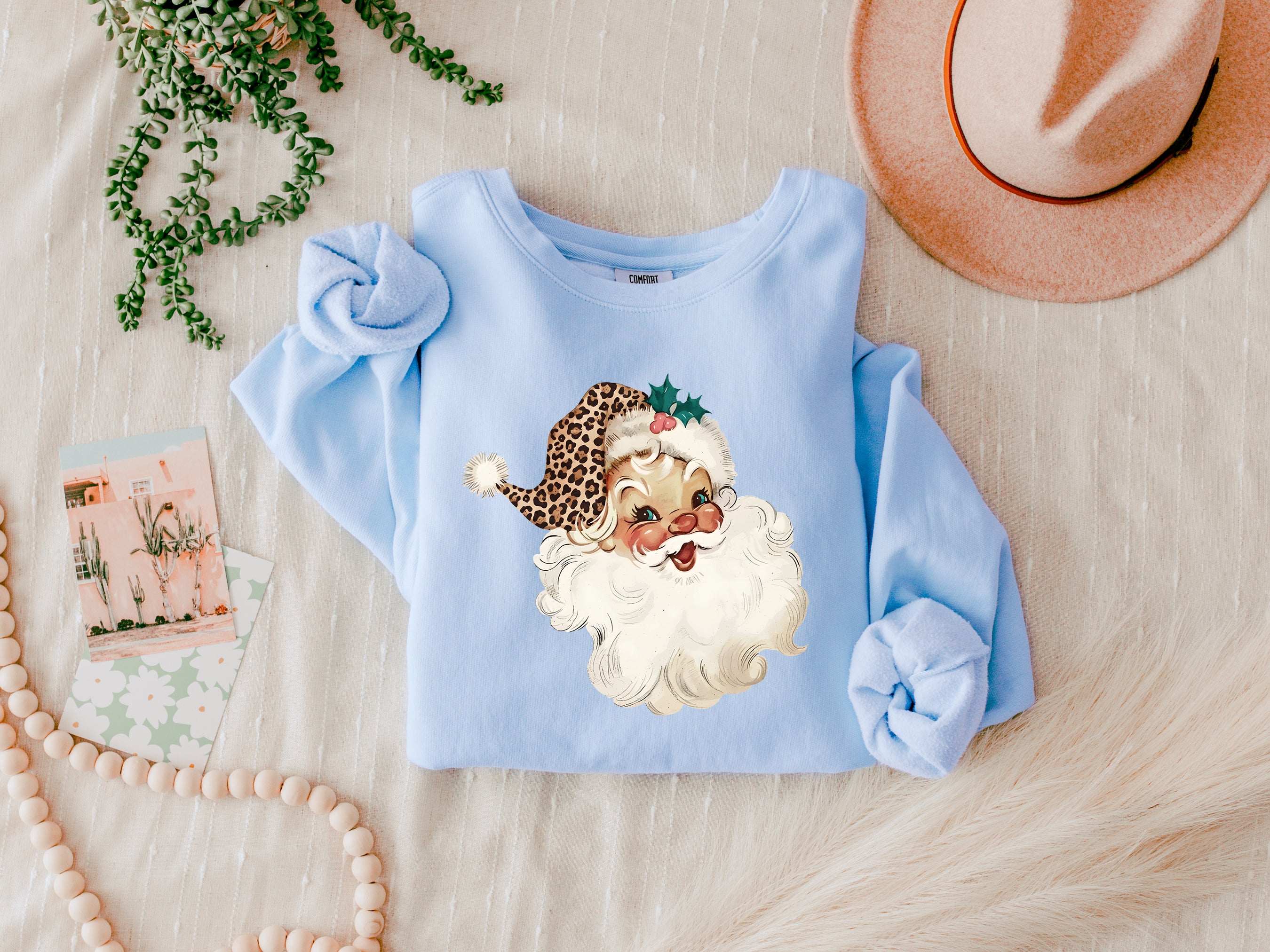 Leopard Santa Merry Christmas Holiday Winter Fall Inspirational Garment Dyed Comfort Colors Sweatshirt