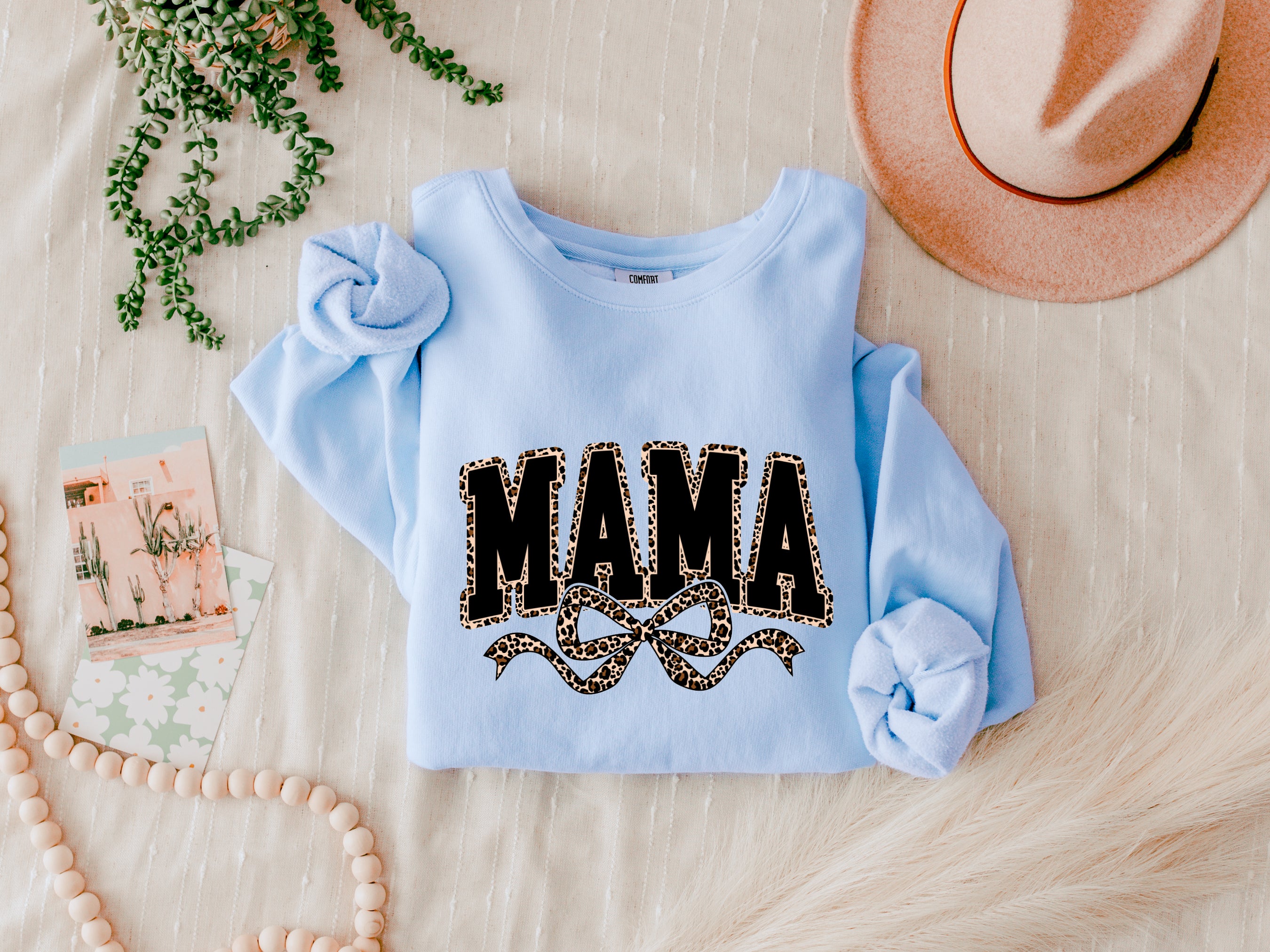 Mama Garment Dyed Comfort Colors Sweatshirt (Leopard Ribbon)