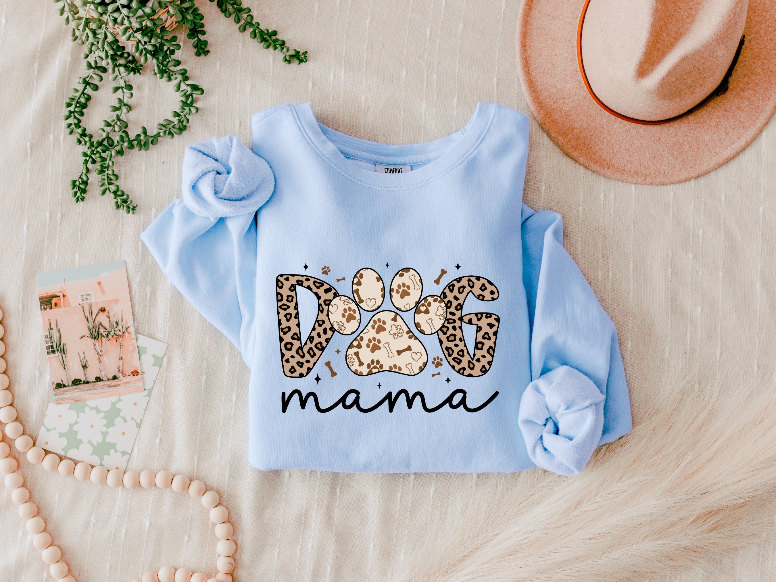 Dog mom Fall Garment Dyed Comfort Colors Sweatshirt (Leopard)