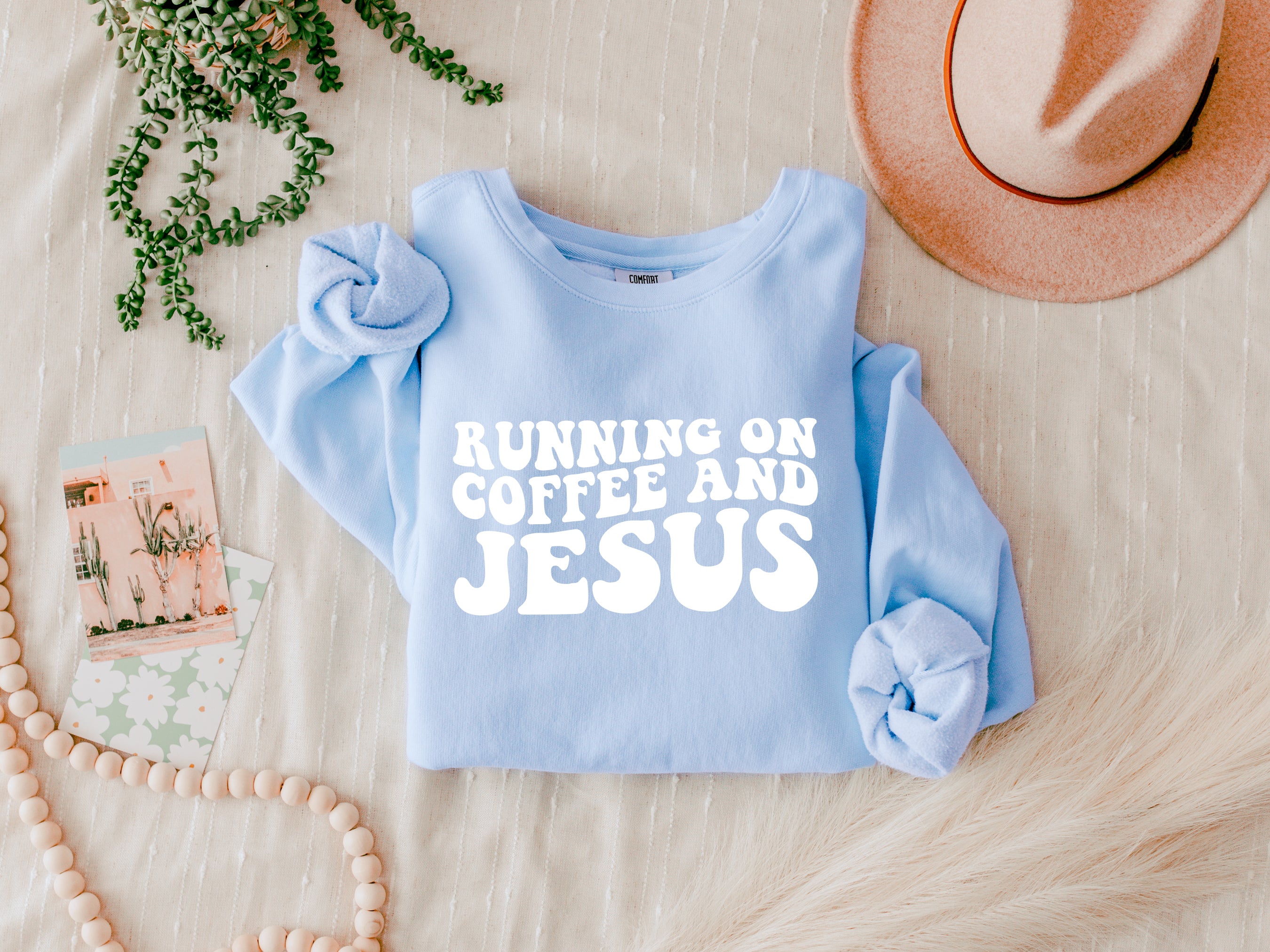Running on Coffee and Jesus Christian Garment Dyed Comfort Colors Sweatshirt