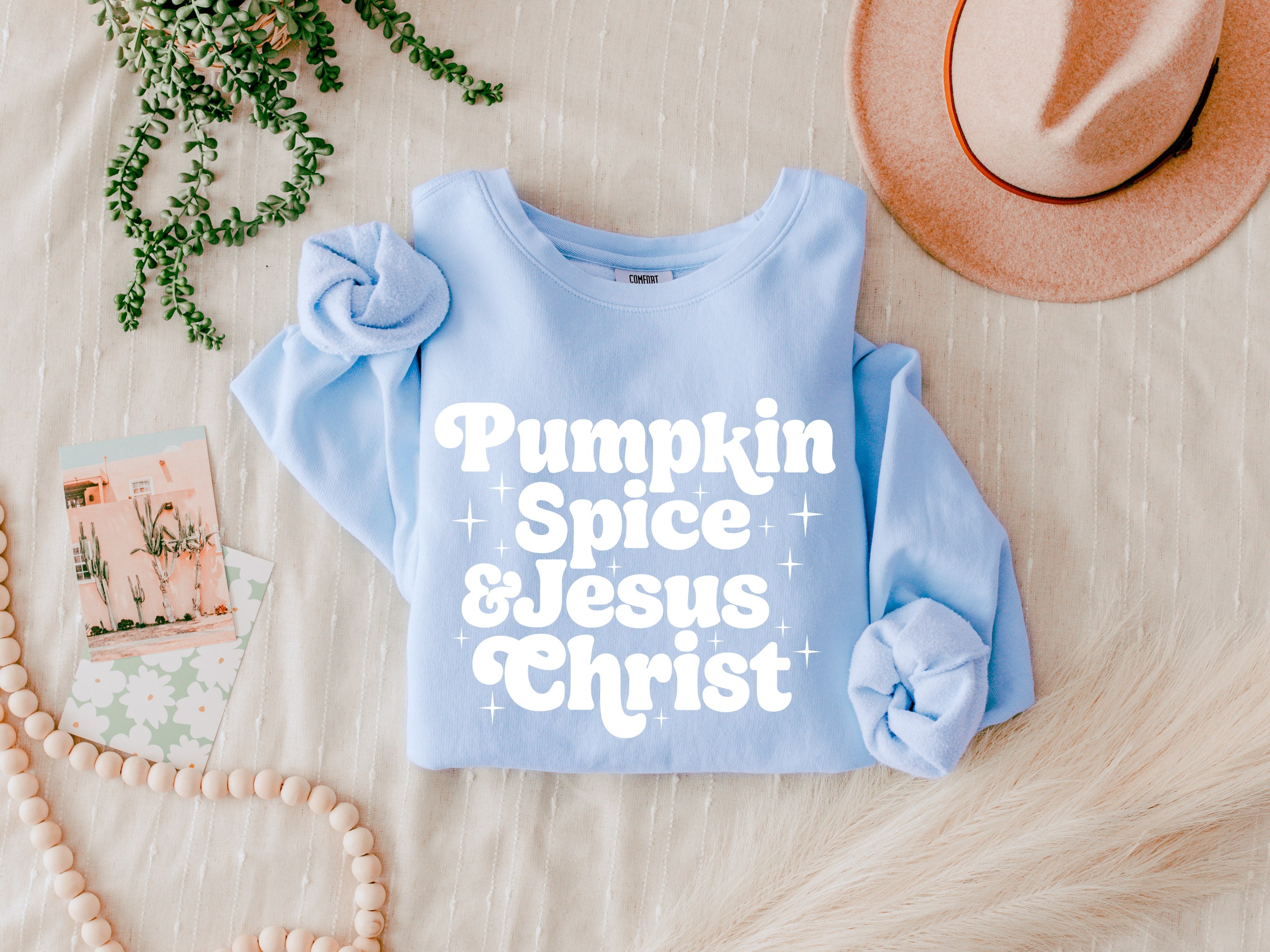 Pumpkin Spice and Jesus Thanksgiving day Fall Inspirational Christian Garment Dyed Comfort Colors Sweatshirt