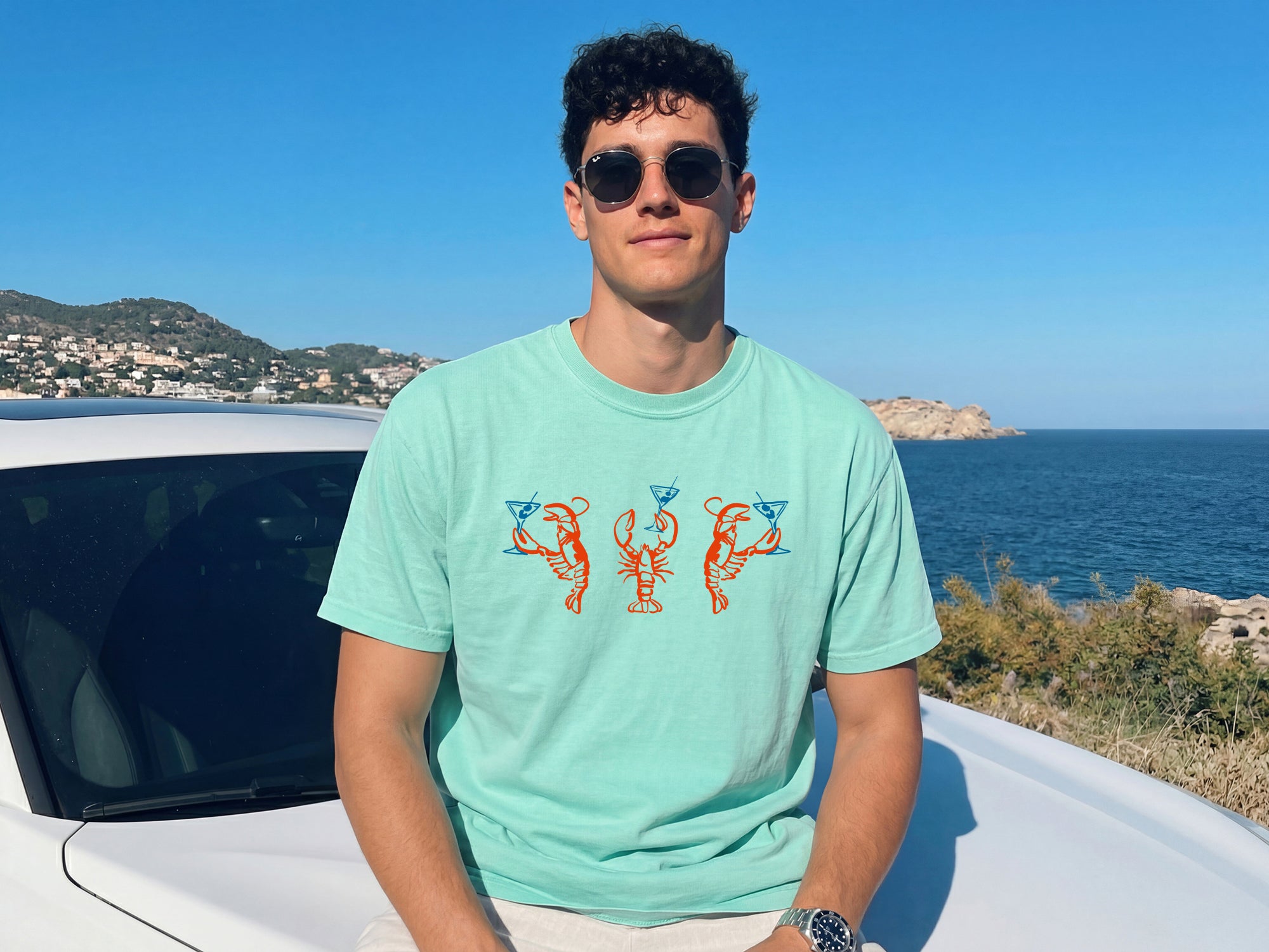 Lobster Martini Shrimp Beach Nature Comfort Colors T Shirt Vacation Lake Summer (Copy)