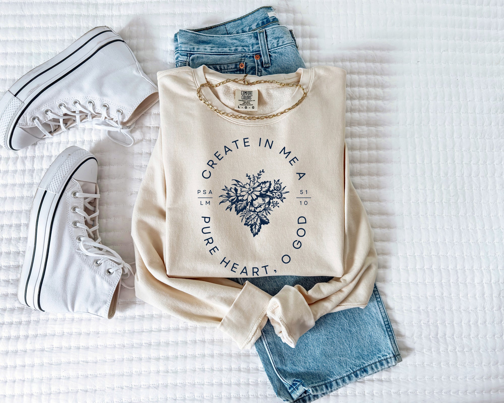 Create in Me a Pure Heart Inspirational Christian Garment Dyed Comfort Colors Sweatshirt