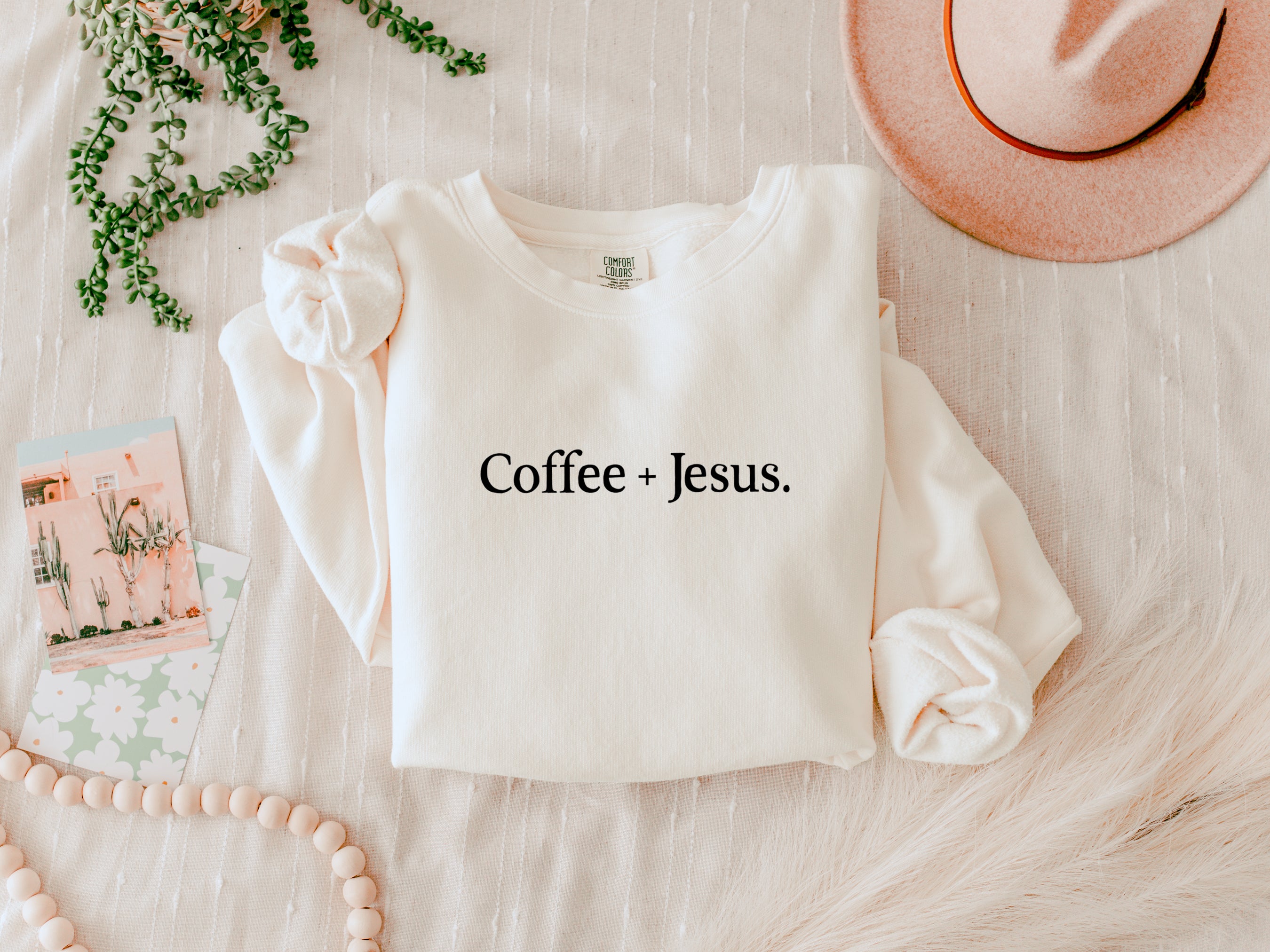 Coffee + Jesus Fall Autumn Thanksgiving day Inspirational Garment Dyed Comfort Colors Sweatshirt