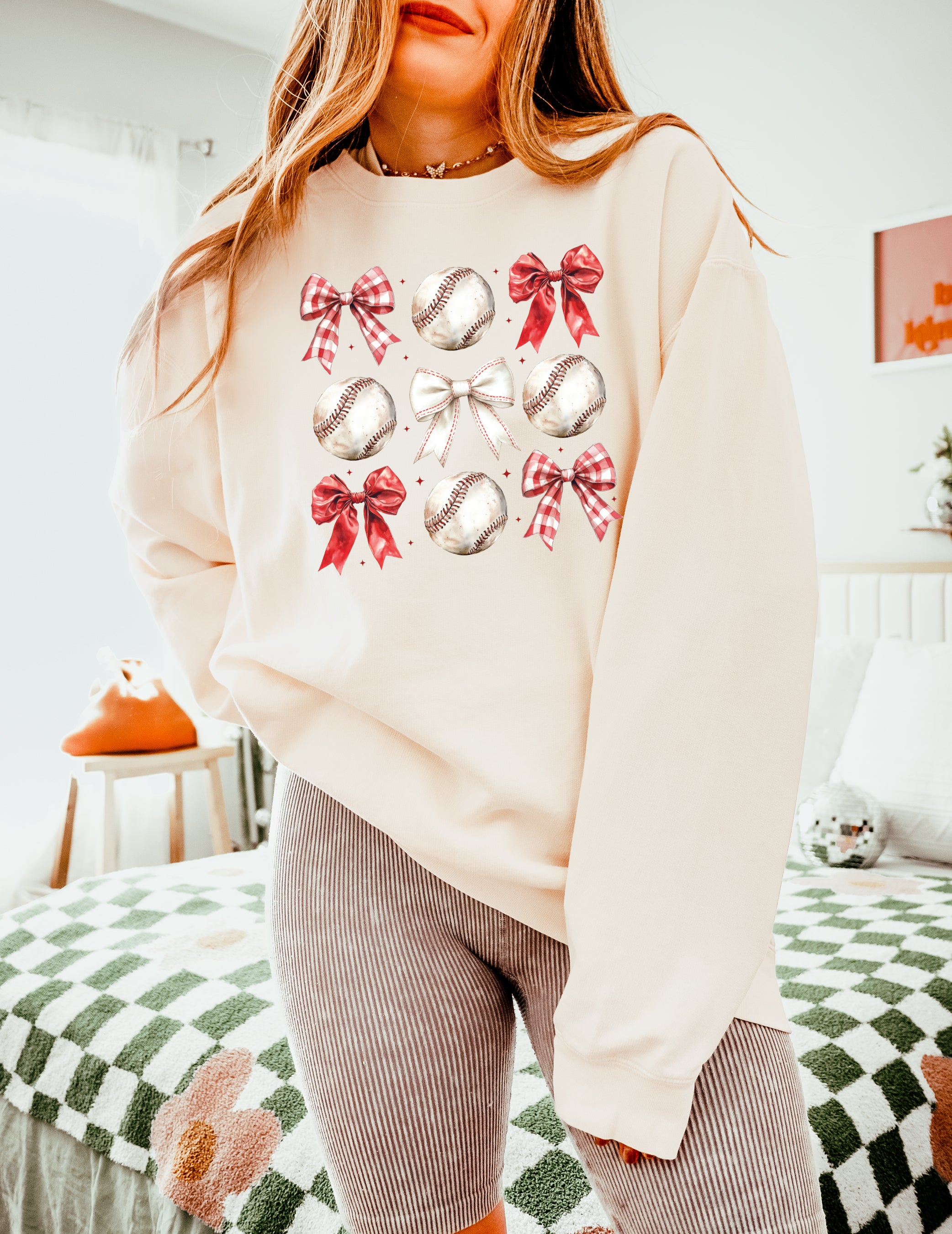 Baseball Mom Baseball Sports Garment Dyed Comfort Colors Sweatshirt (red ribbon and baseball)