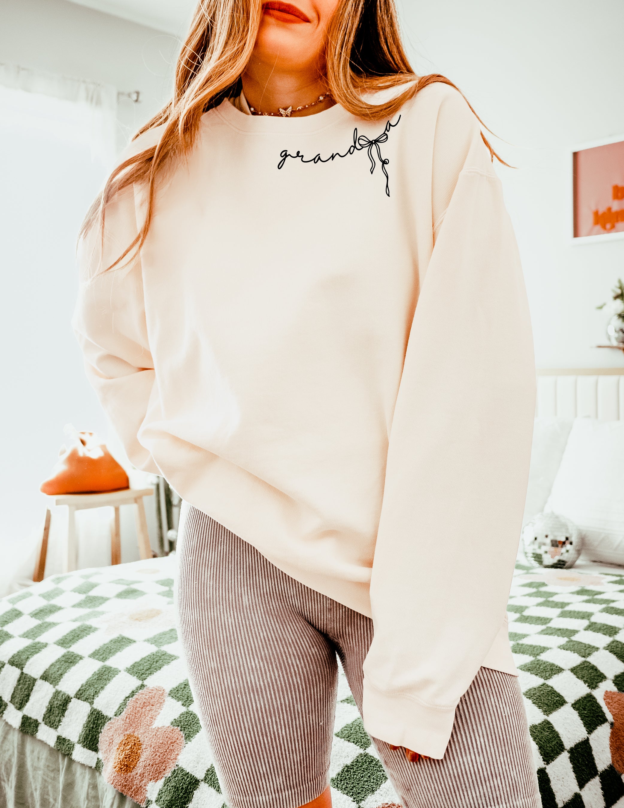 Grandma Ribbon Garment Dyed Comfort Colors Sweatshirt (neck around)