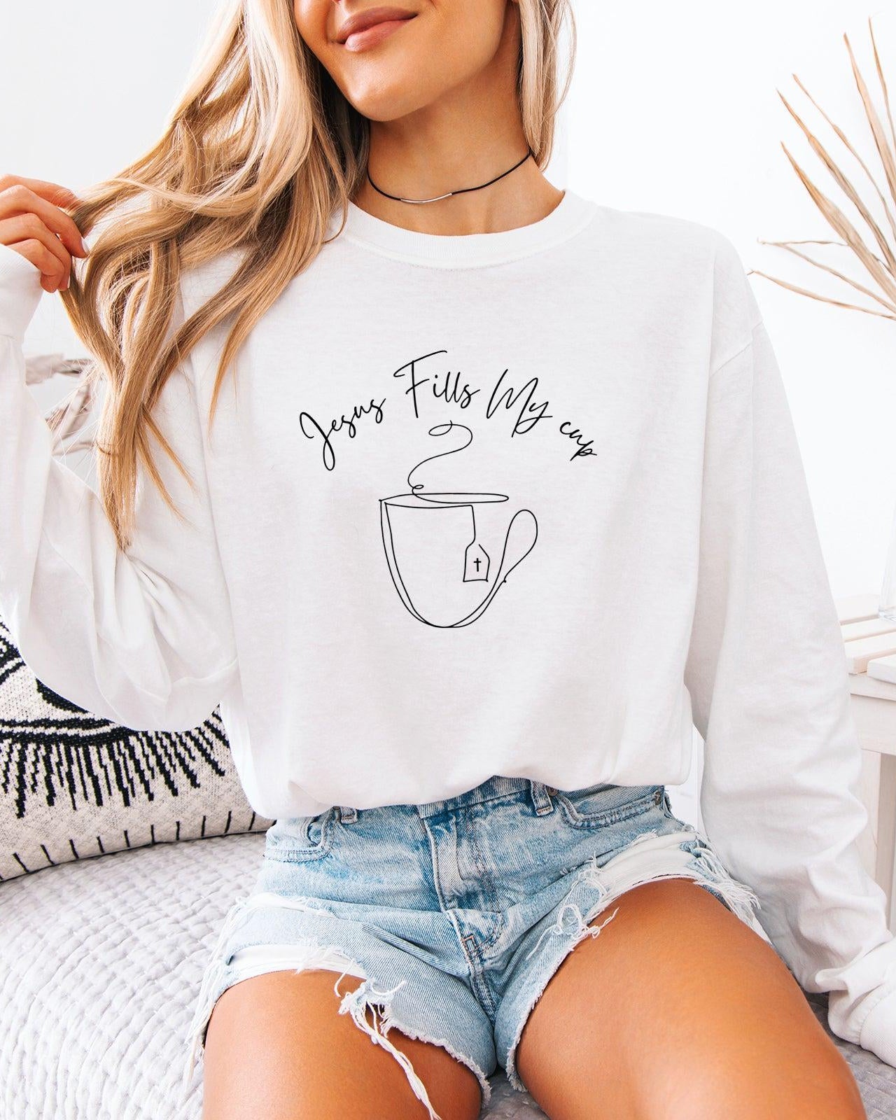 Jesus Fills My Cup Christian Comfort Colors Long Sleeve Shirt