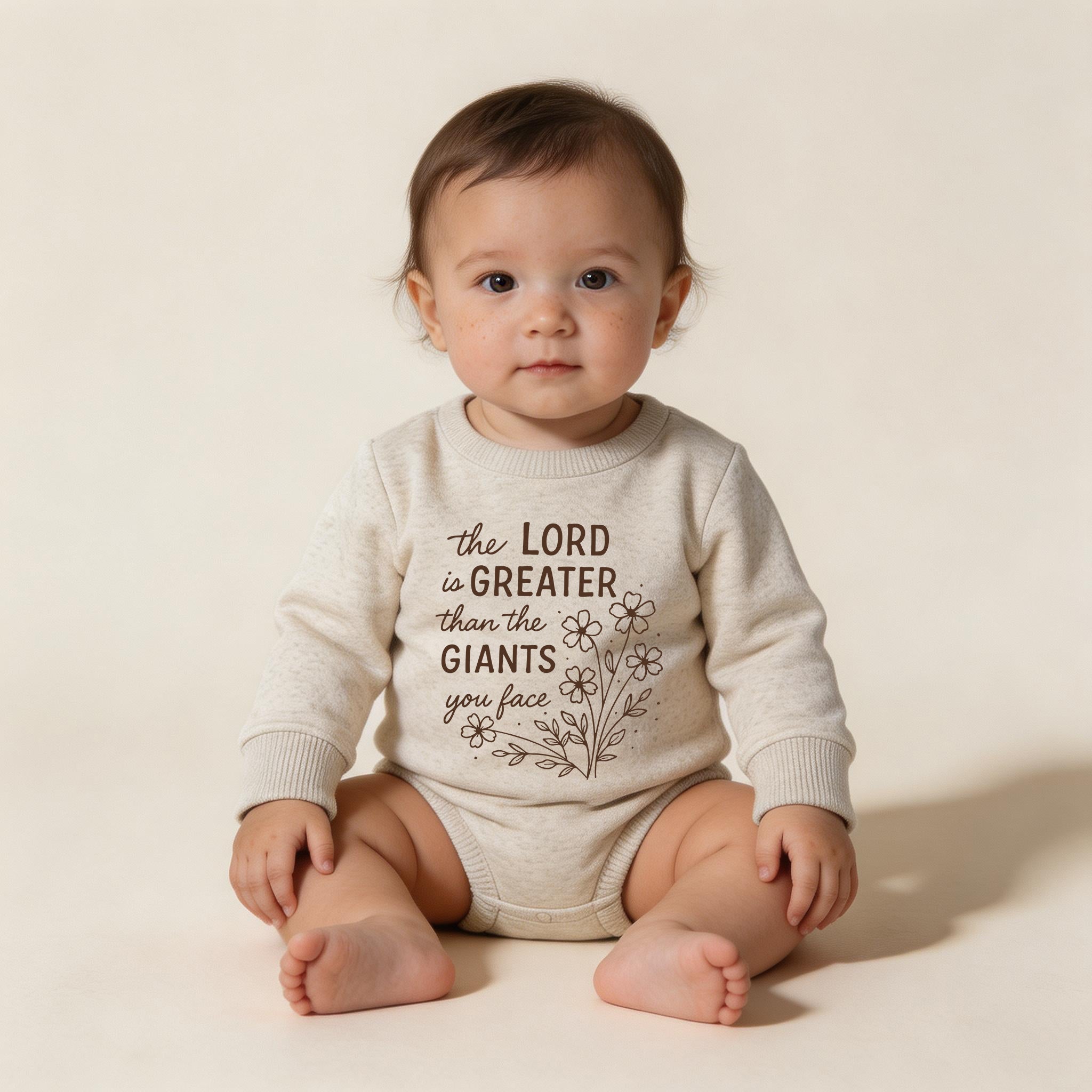 The Lord is greater than the giant Christian Baby Bodysuit, Romper, Toddler Youth Tee, Sweatshirt