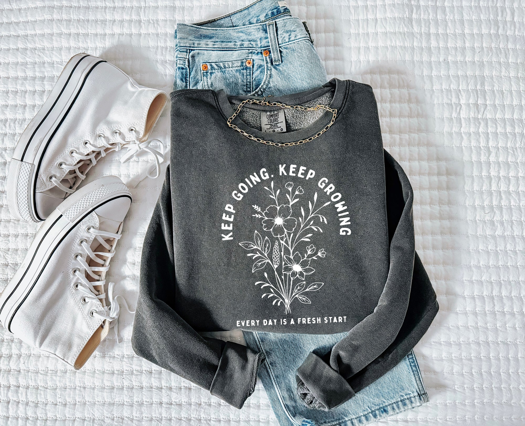 Keep Going Keep Growing Inspirational Christian Garment Dyed Comfort Colors Sweatshirt