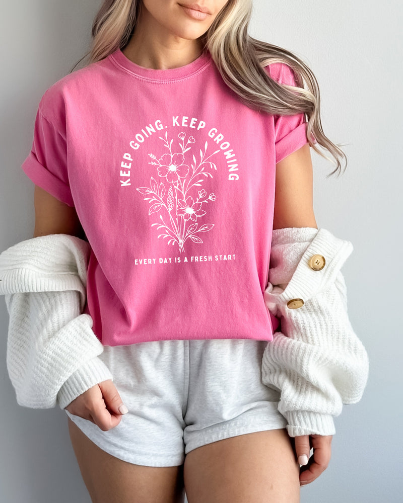 Keep growing Inspirational Christian Botanical Plant Nature Garment Dyed T Shirt