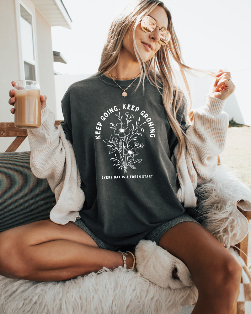 Keep growing Inspirational Christian Botanical Plant Nature Garment Dyed T Shirt