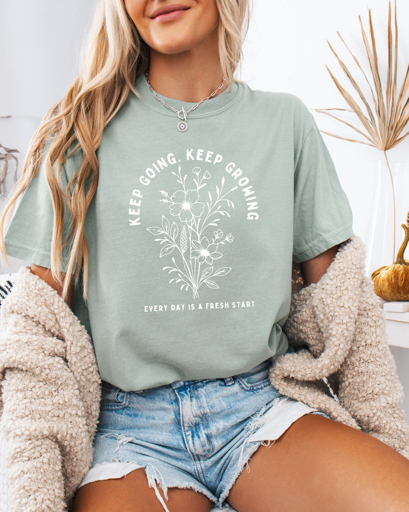 Keep growing Inspirational Christian Botanical Plant Nature Garment Dyed T Shirt